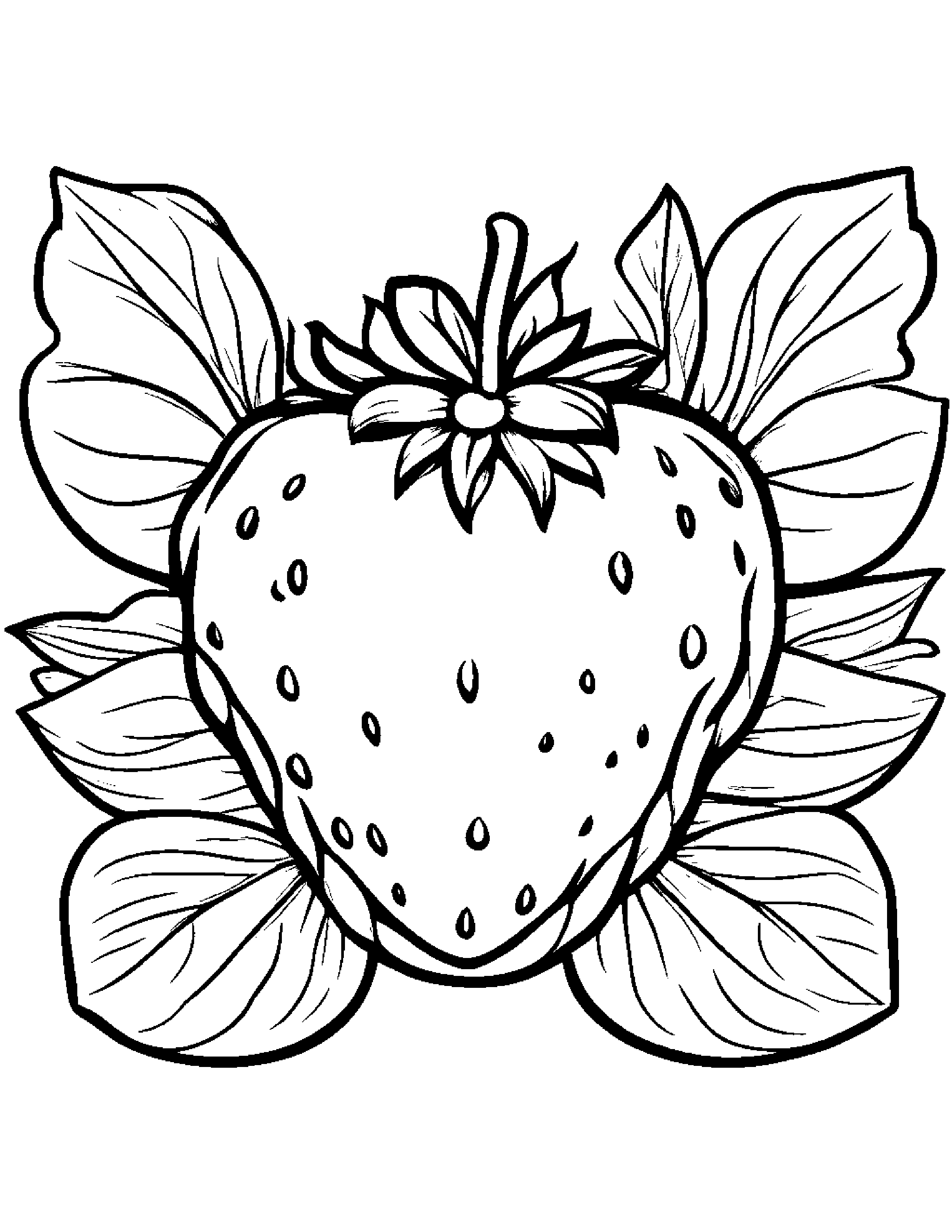 Strawberry With A Flower Coloring Page (Free Printable PDF)