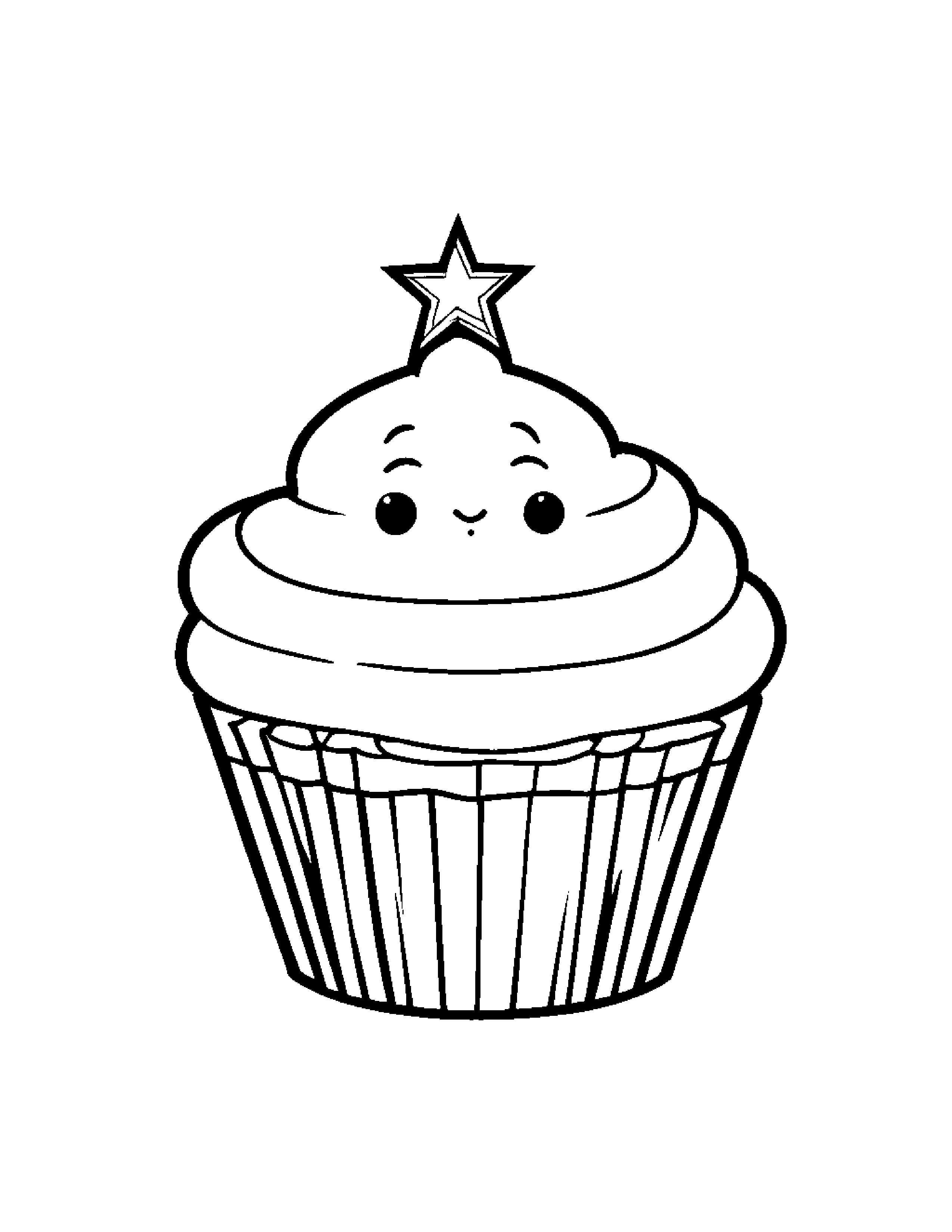 Kawaii Cupcake With A Star Coloring Page (Free Printable PDF)