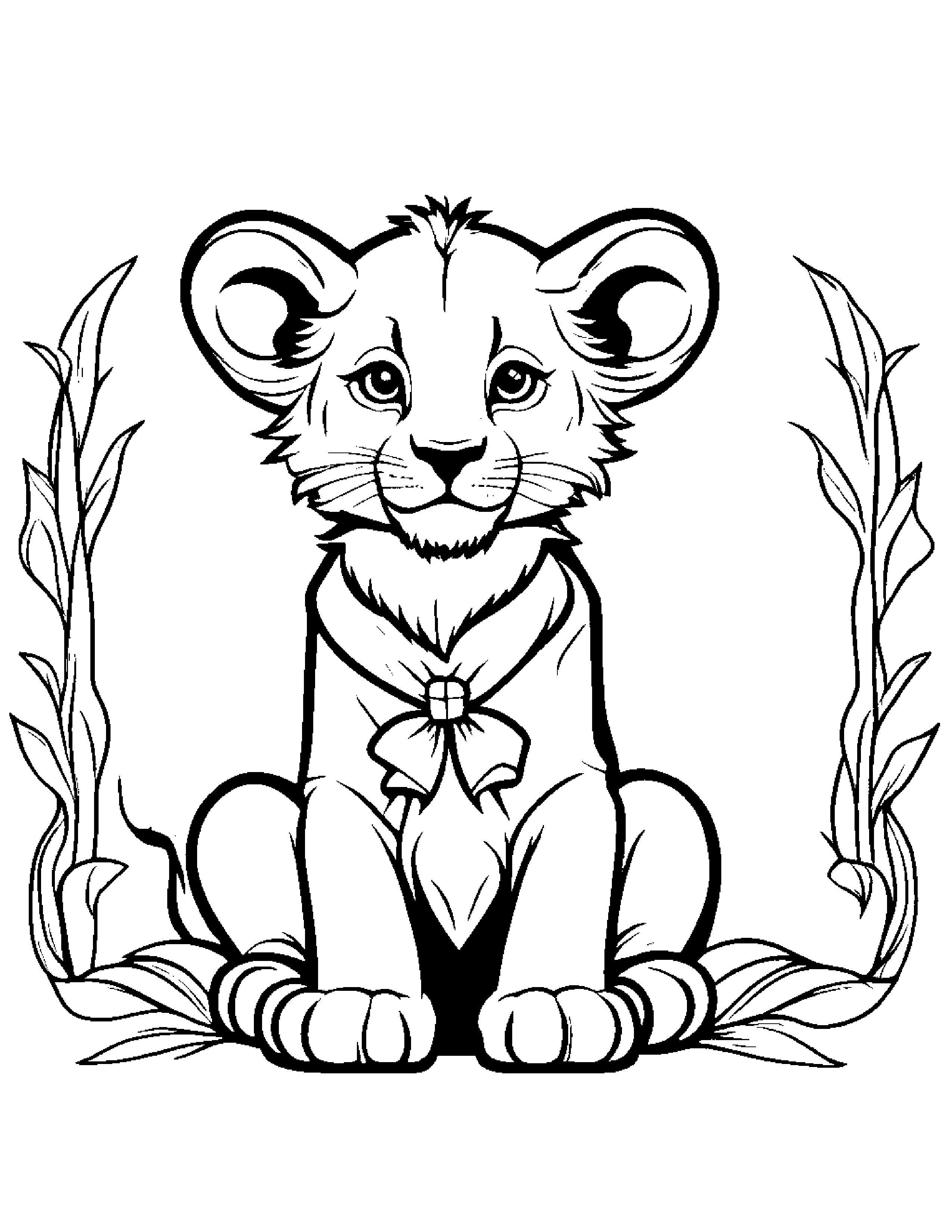 Lion Cub With A Bow #2 Coloring Page (Free Printable PDF)