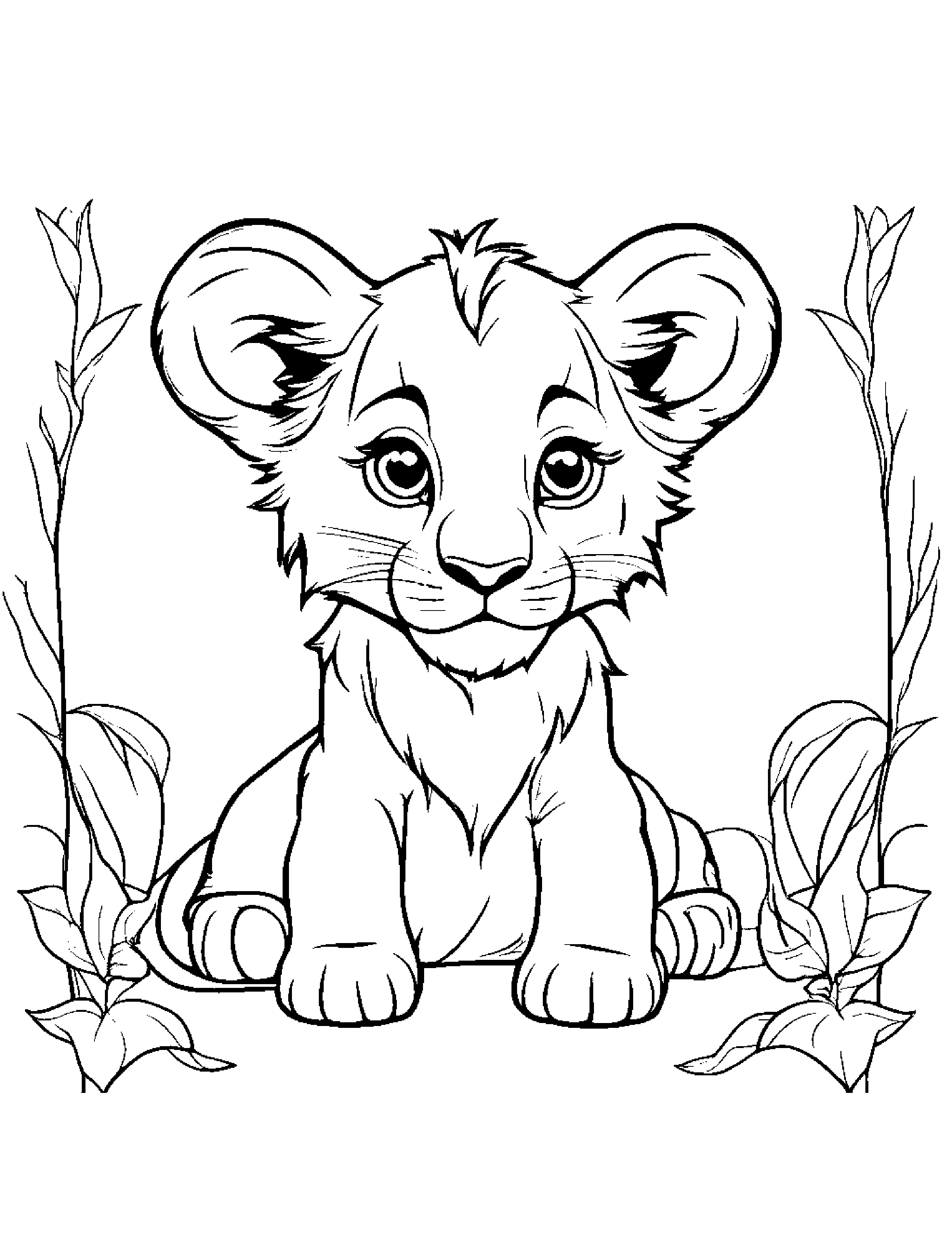 Lion Cub With A Bow Coloring Page (Free Printable PDF)