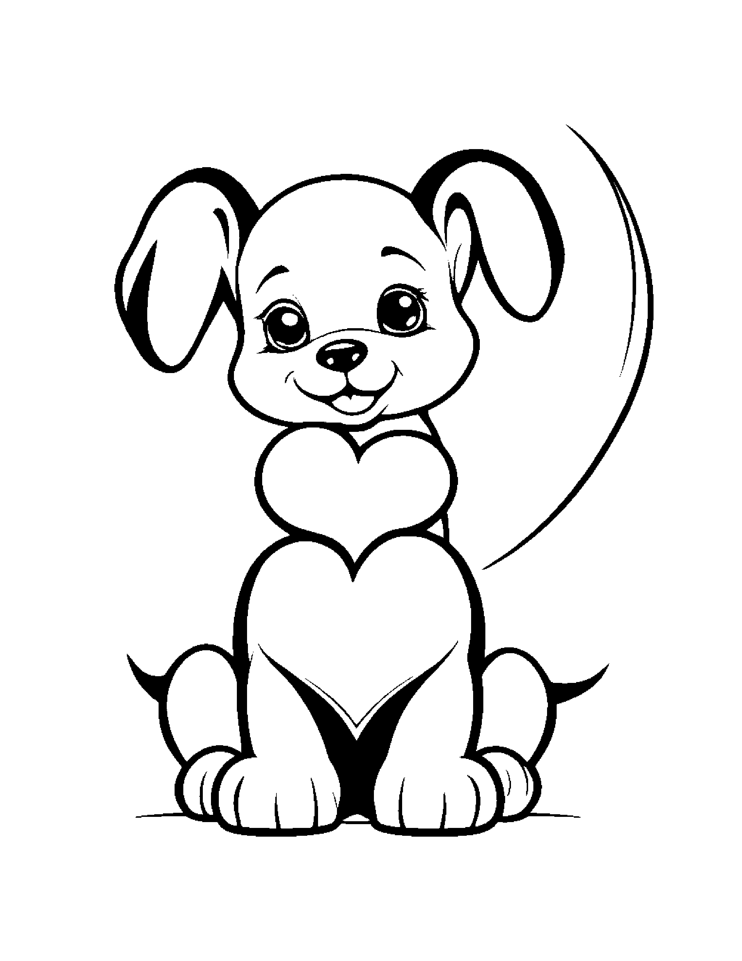 Little Puppy Hugging A Heart #2 Coloring Page (Free Printable PDF)