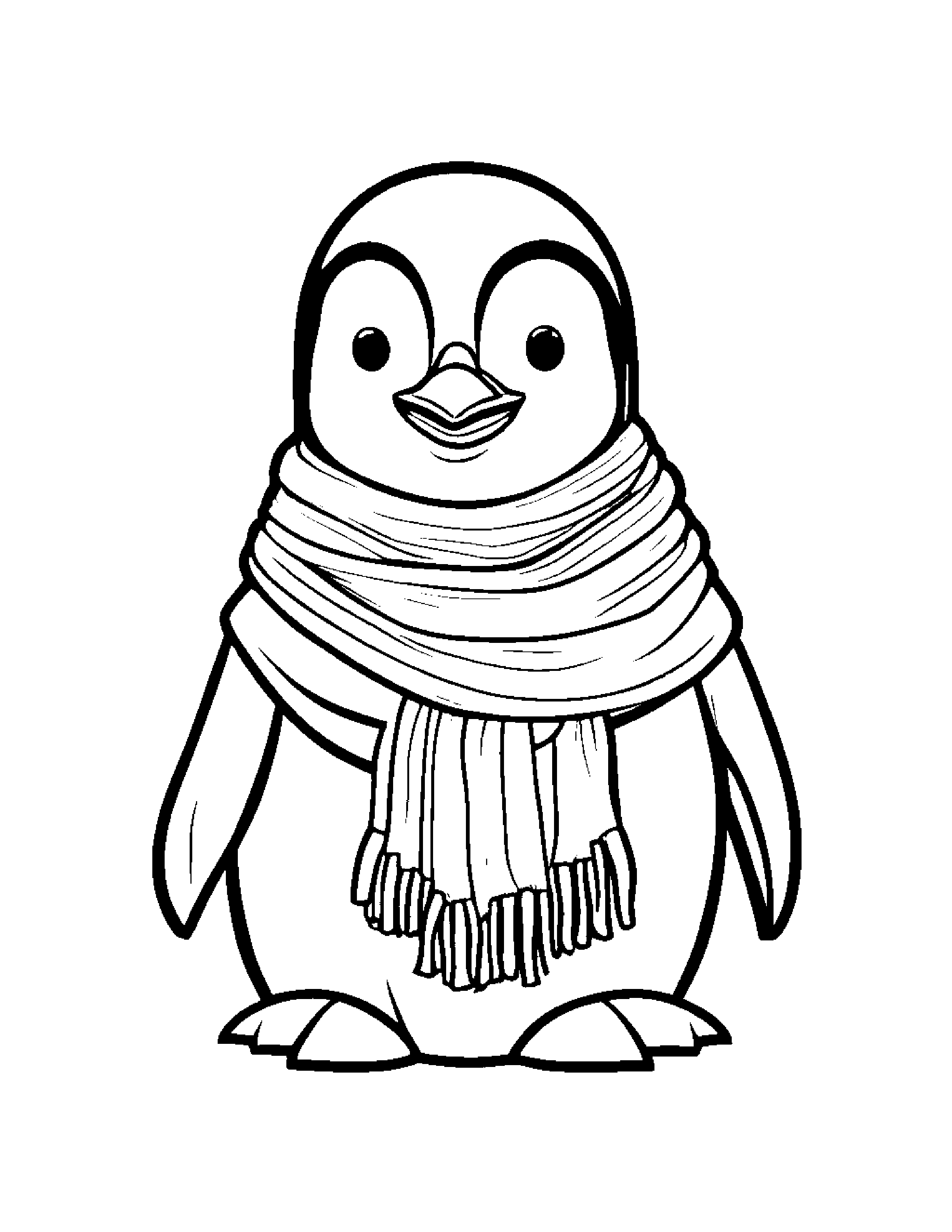 Smiling Penguin With Scarf #2 Coloring Page (Free Printable PDF)