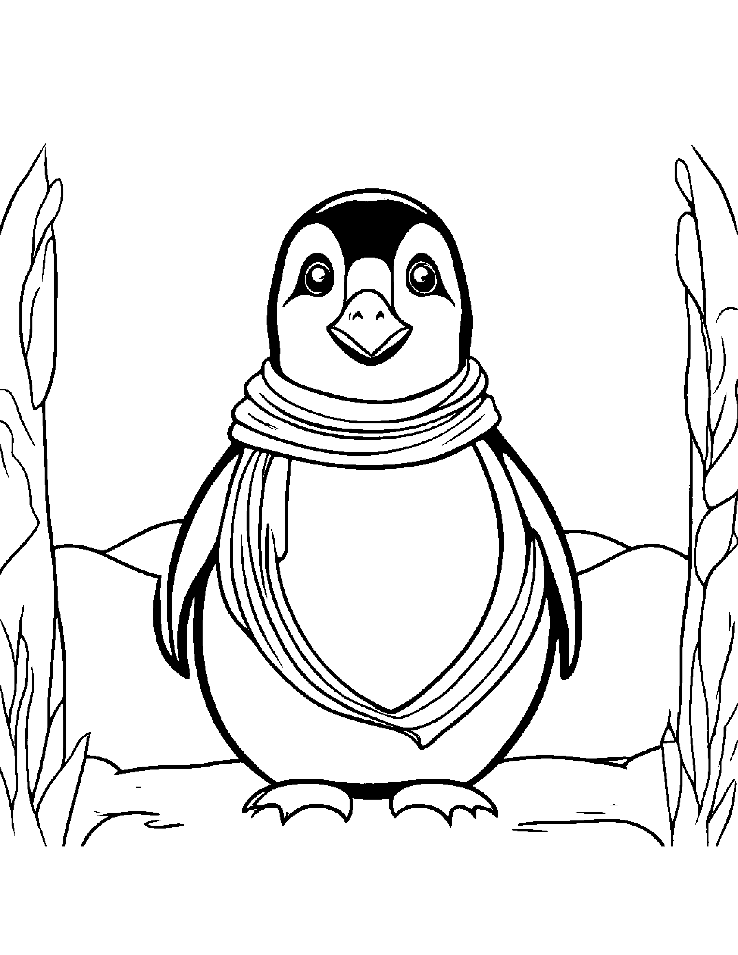 Smiling Penguin With Scarf Coloring Page (Free Printable PDF)