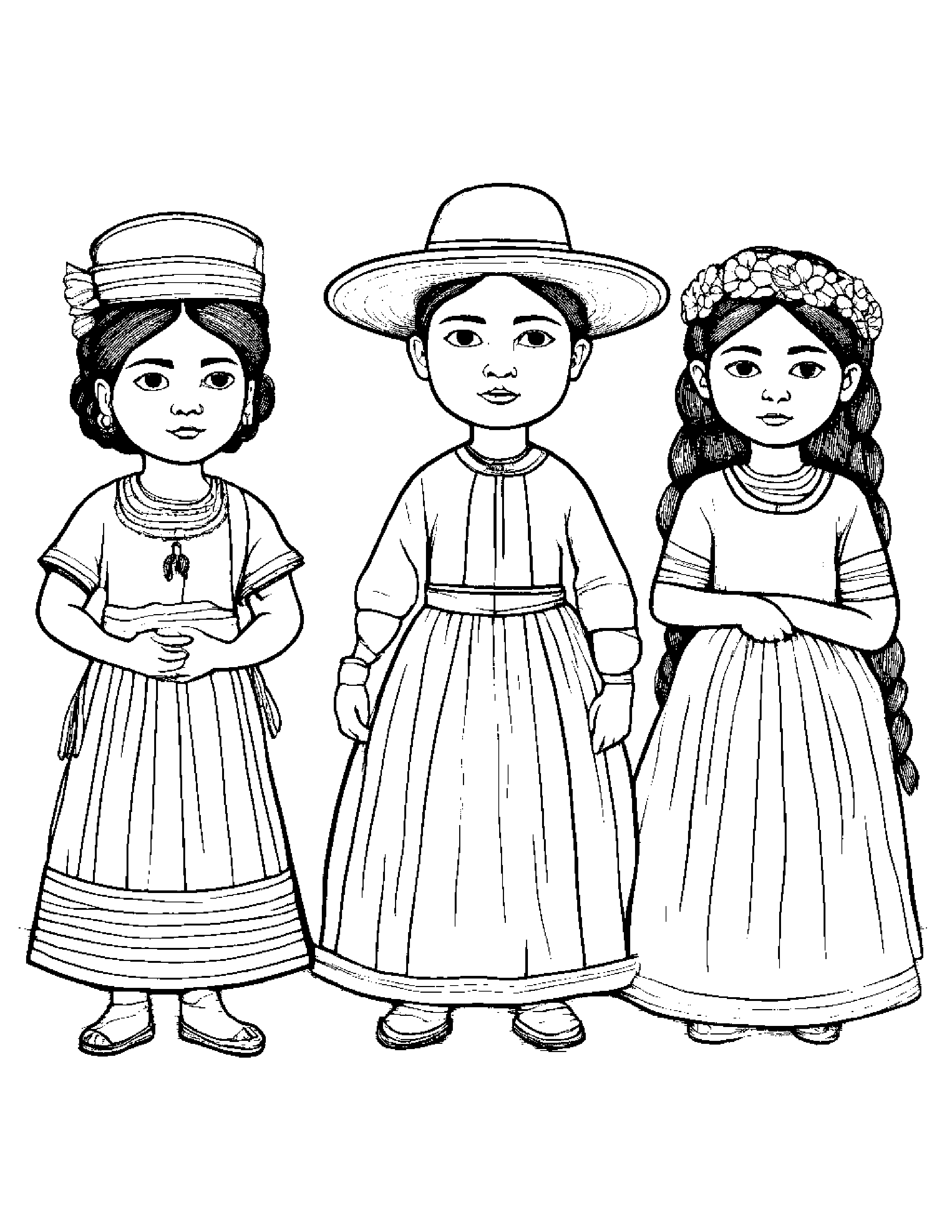 A Group Of Children Playing Dress Up As Famous Artists Such As Leonardo Da Vinci And Frida Kahlo Coloring Page (Free Printable PDF)