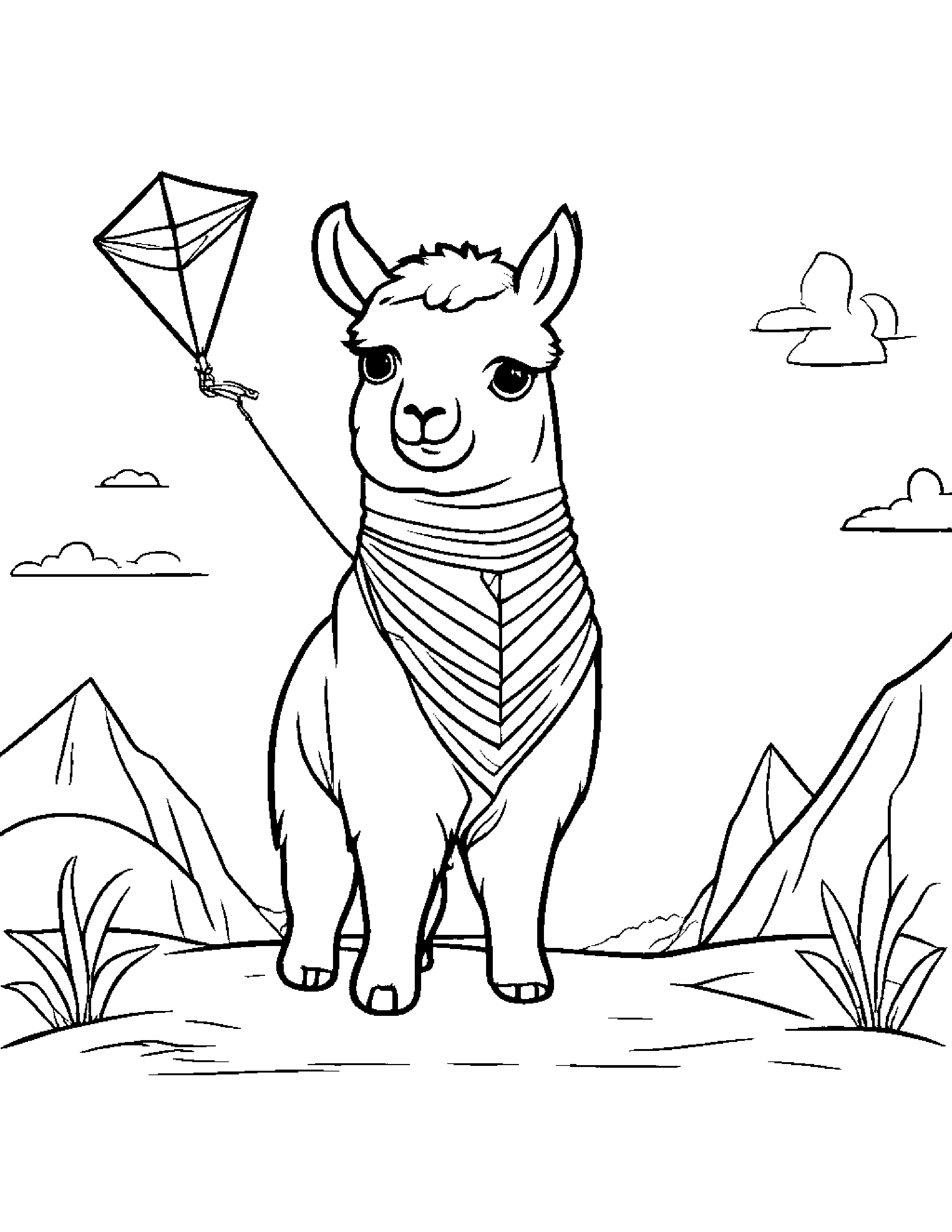 Alpaca With A Kite #2 Coloring Page (Free Printable PDF)