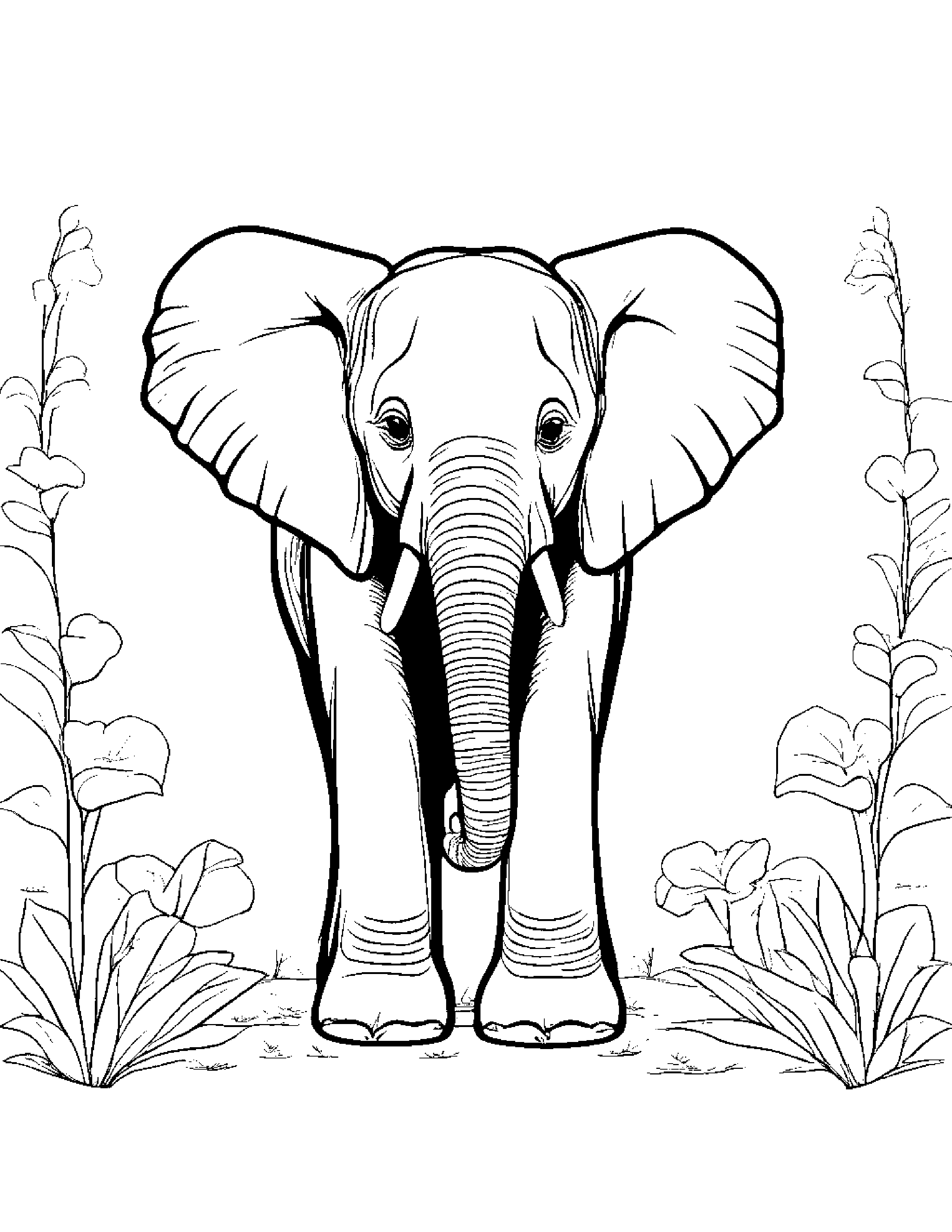 Gentle Elephant Calf Coloring Page (Free Printable PDF)