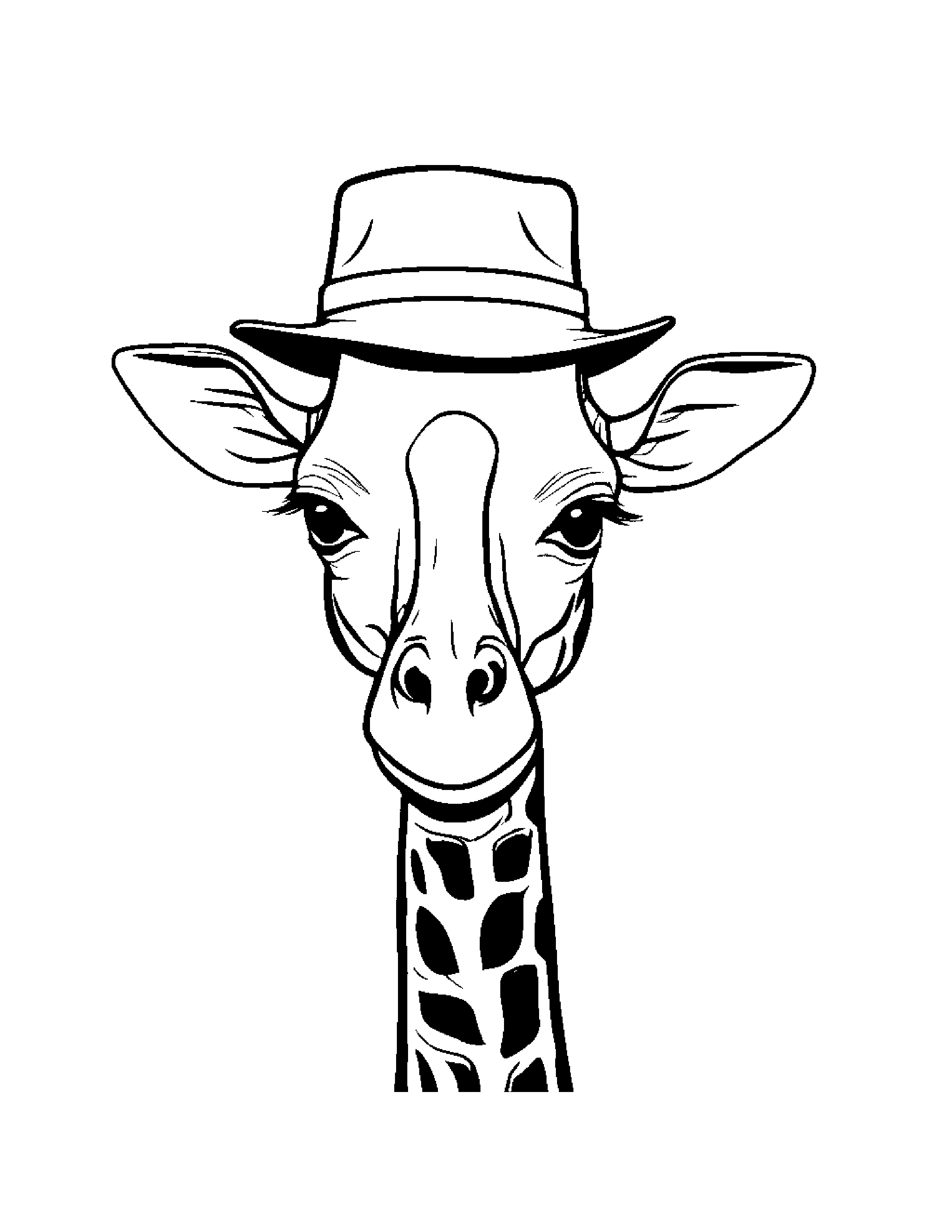 Gentle Giraffe Wearing A Hat #2 Coloring Page (Free Printable PDF)