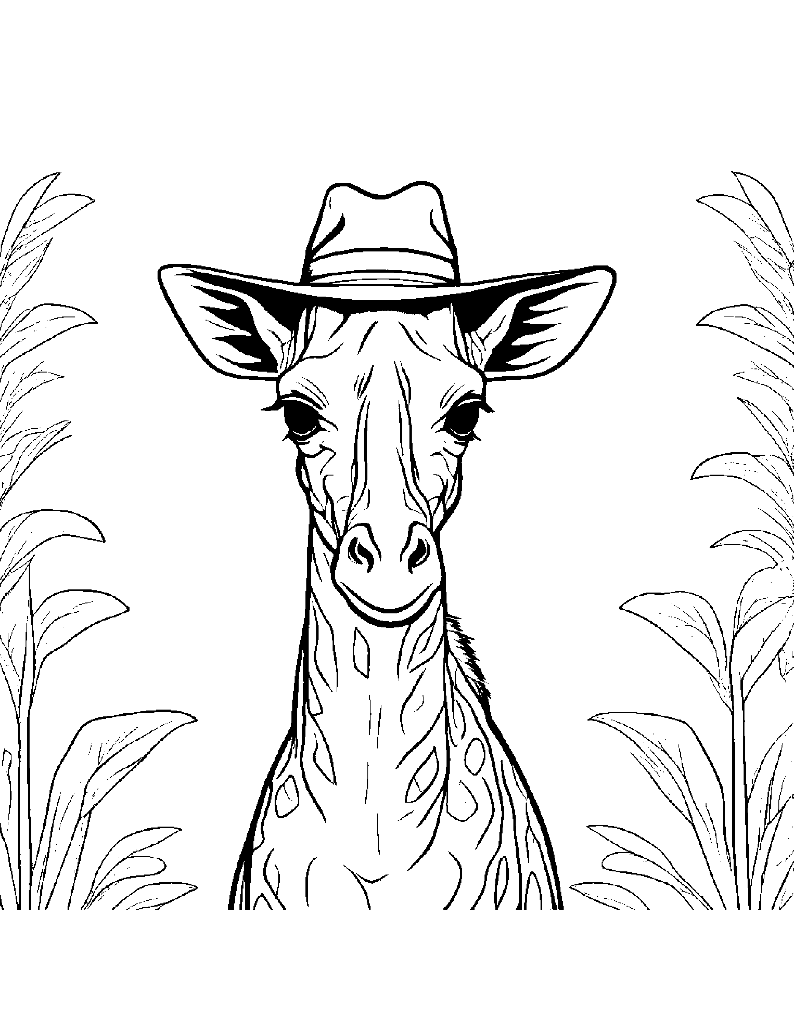 Gentle Giraffe Wearing A Hat Coloring Page (Free Printable PDF)