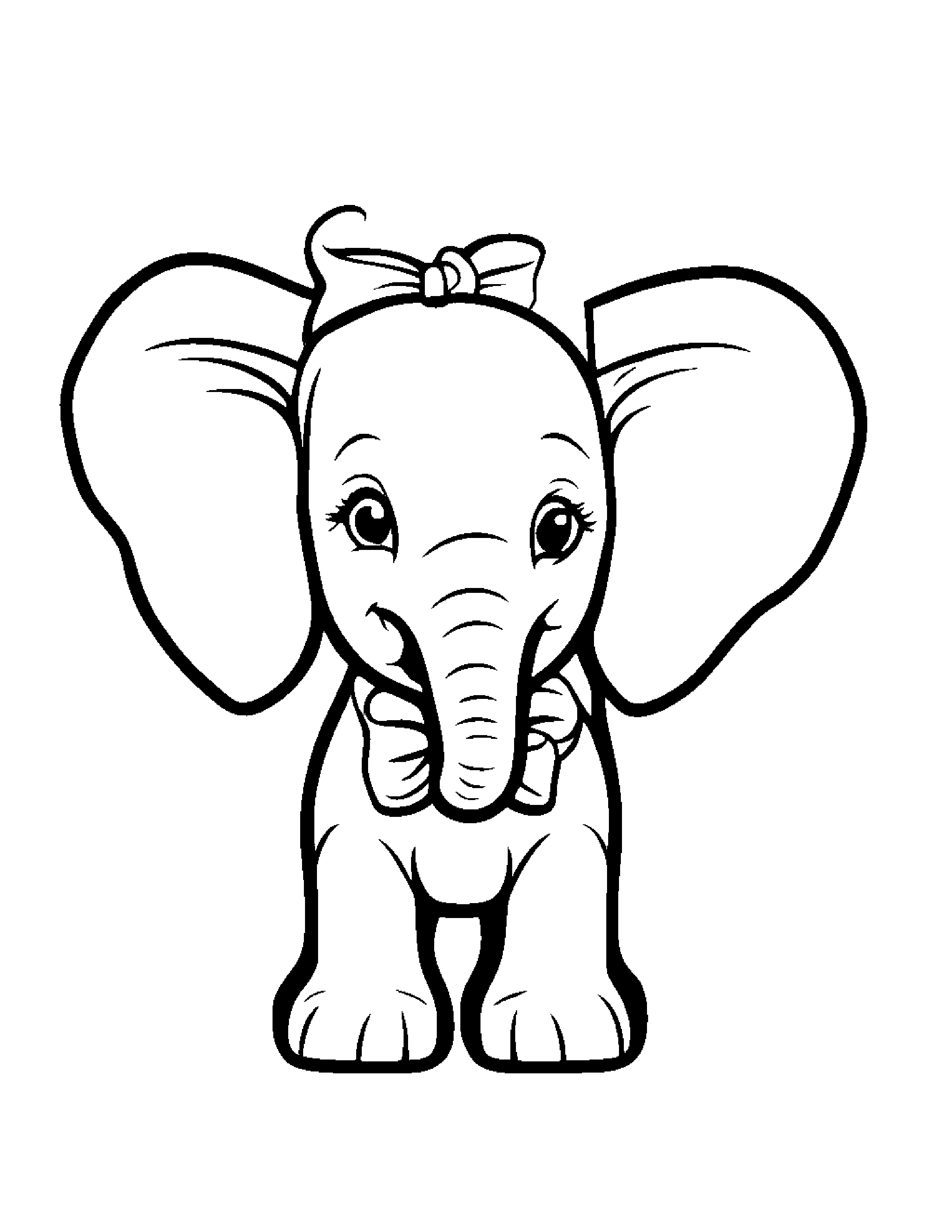 Little Elephant Calf With A Bow #2 Coloring Page (Free Printable PDF)