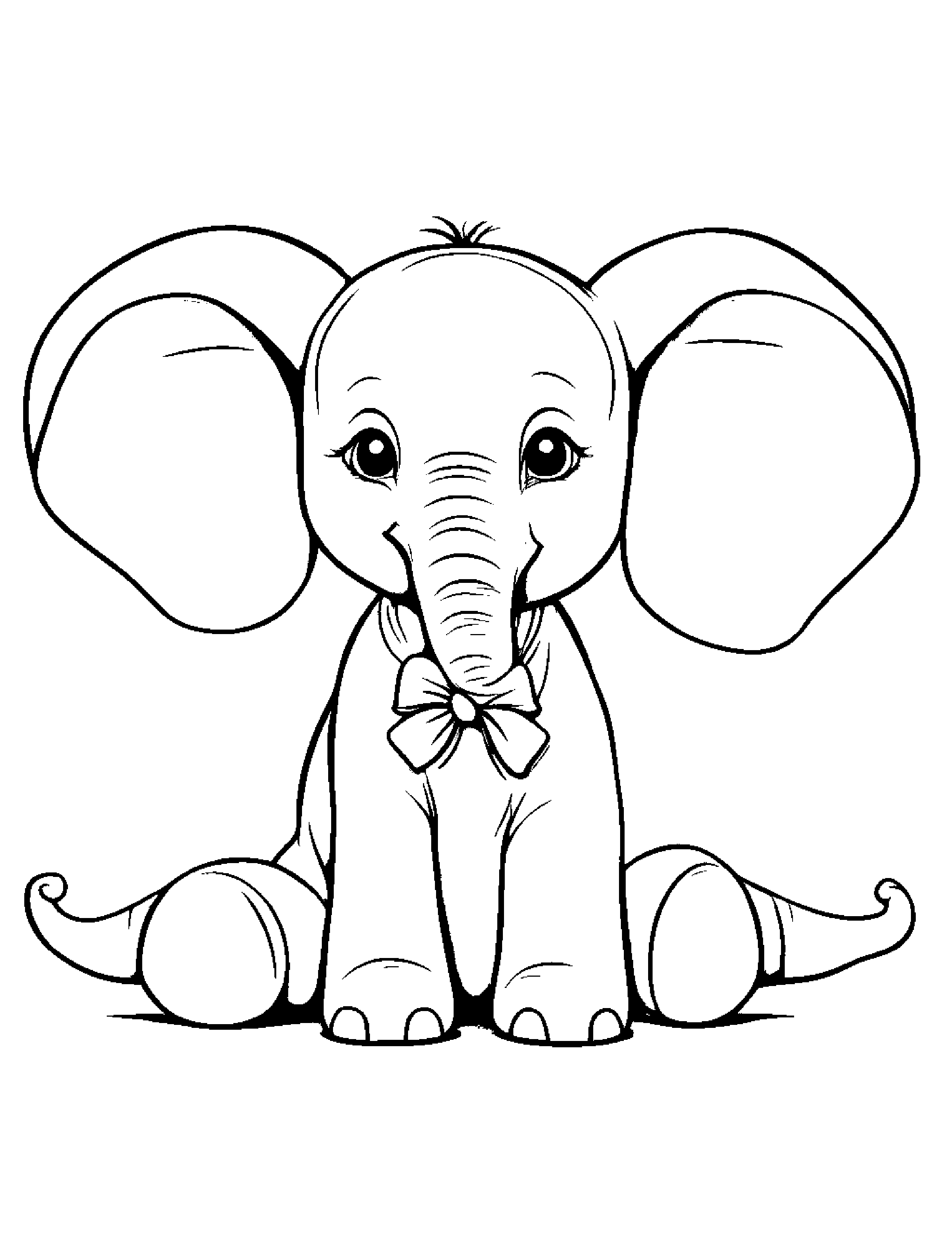 Little Elephant Calf With A Bow Coloring Page (Free Printable PDF)