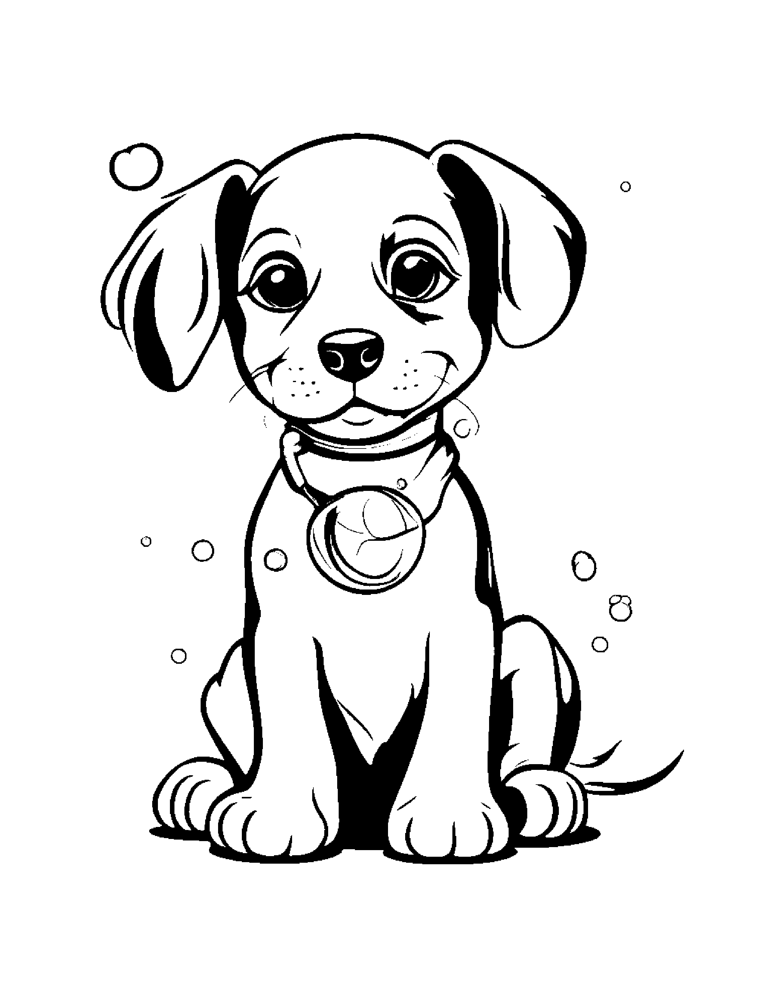 Puppy Blowing Bubbles #2 Coloring Page (Free Printable PDF)