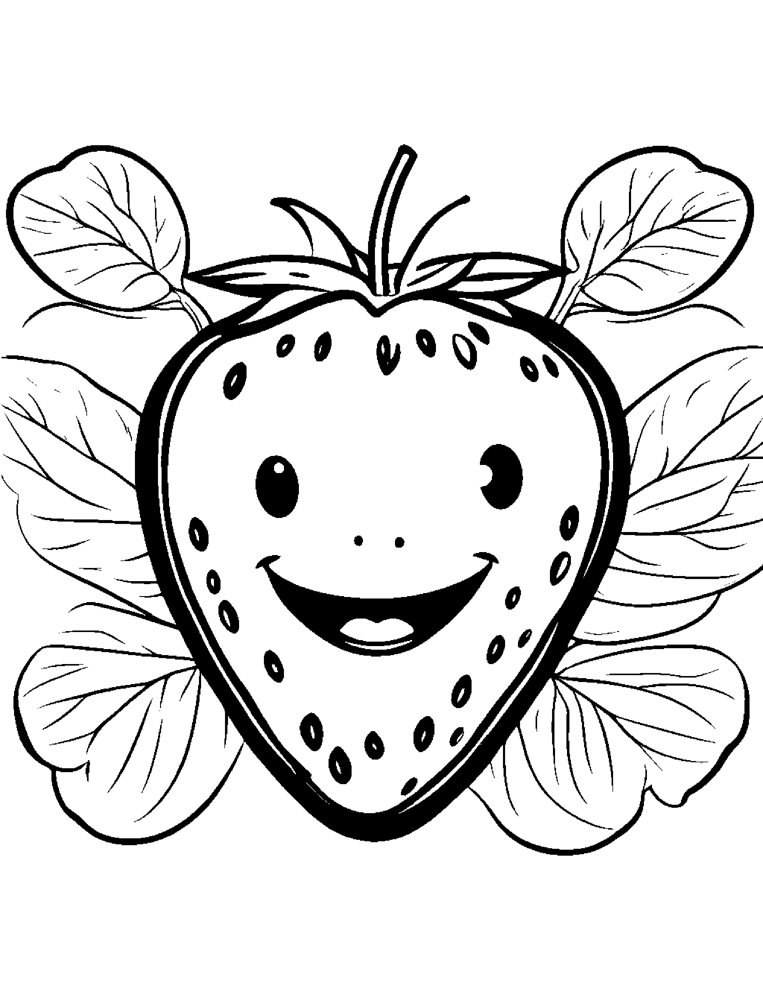 Smiling Strawberry Coloring Page (Free Printable PDF)