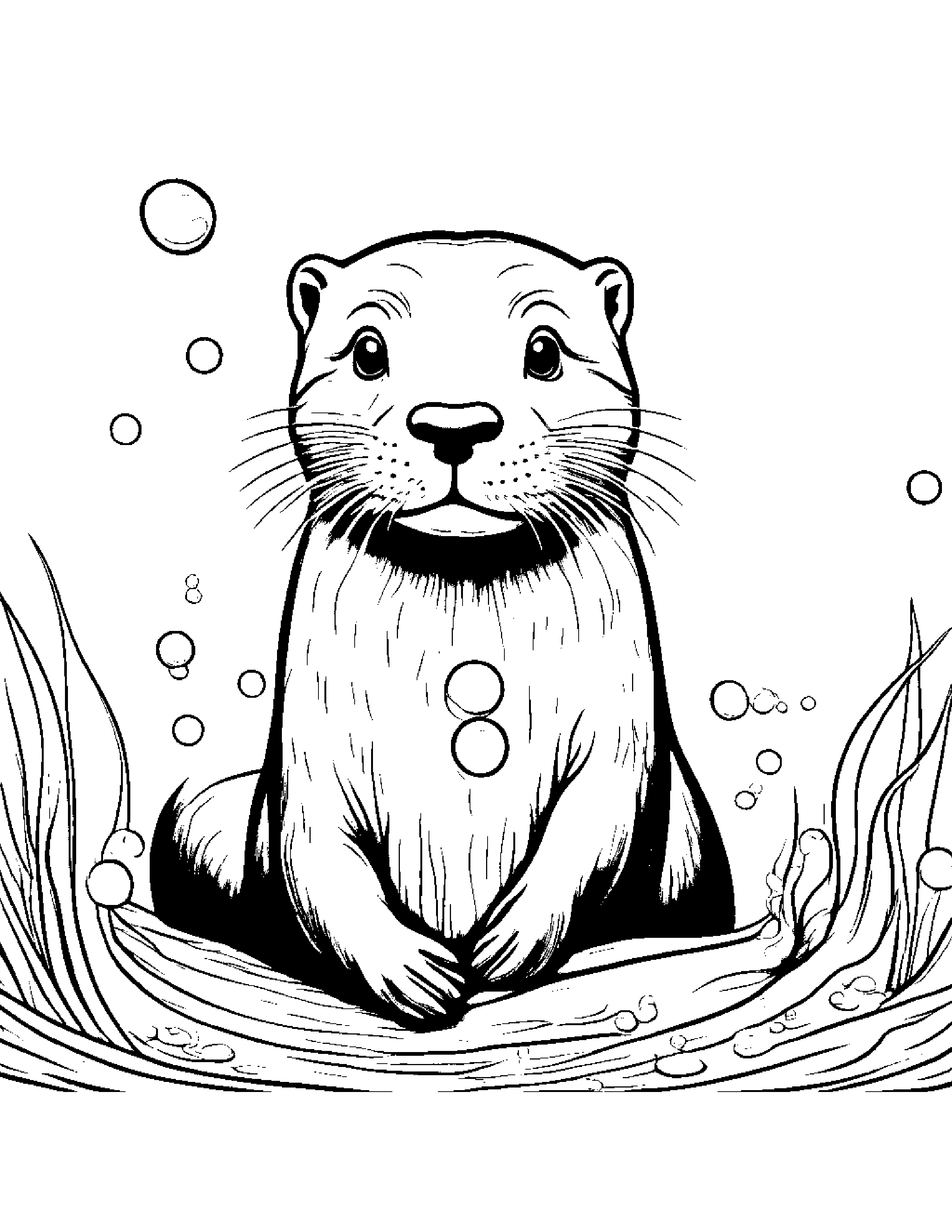 Gentle Otter Blowing Bubbles #2 Coloring Page (Free Printable PDF)