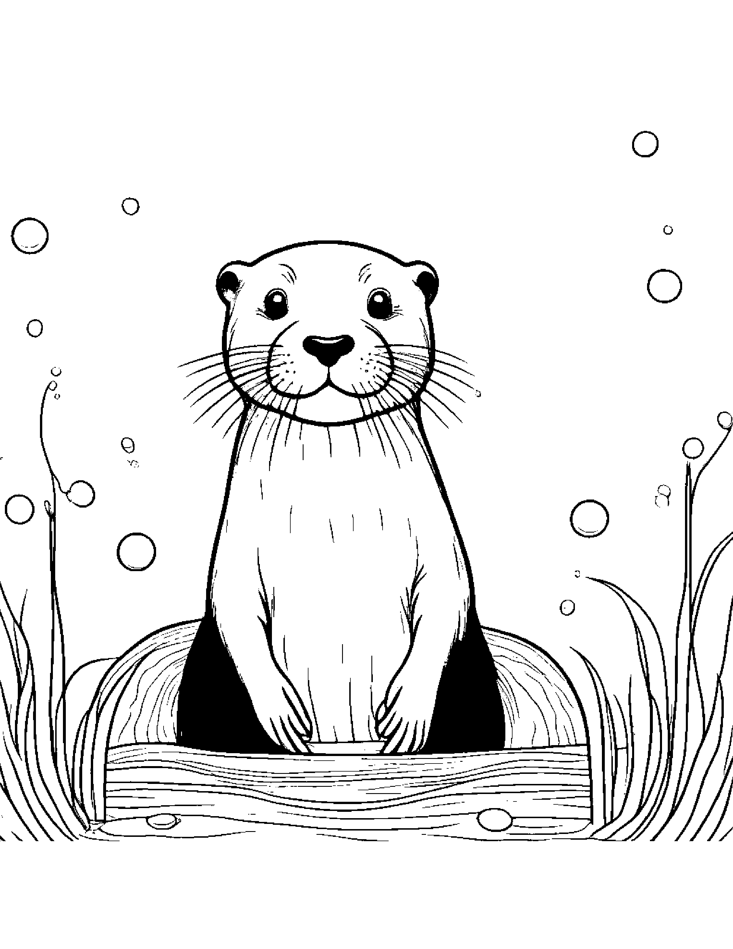 Gentle Otter Blowing Bubbles Coloring Page (Free Printable PDF)