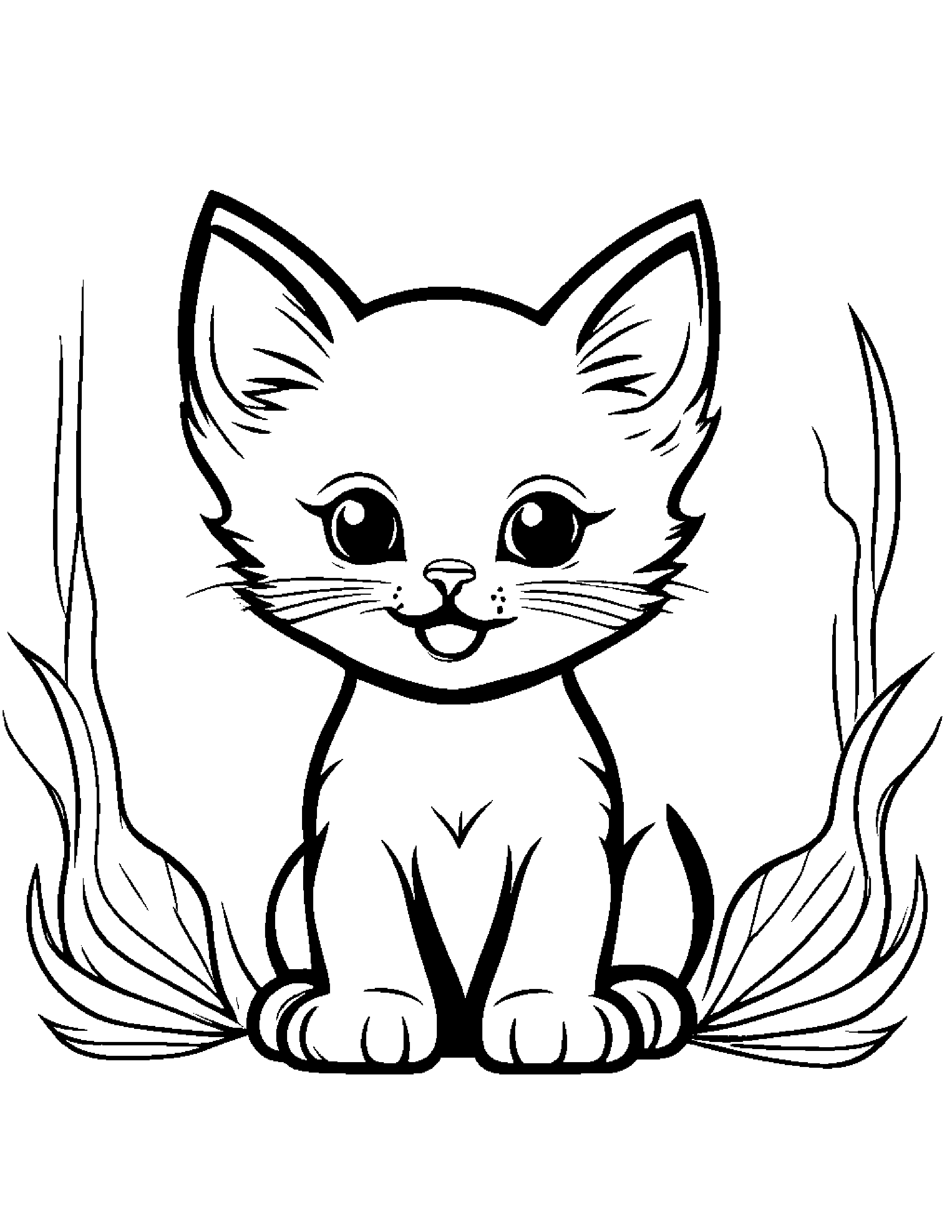 Happy Kitten #2 Coloring Page (Free Printable PDF)