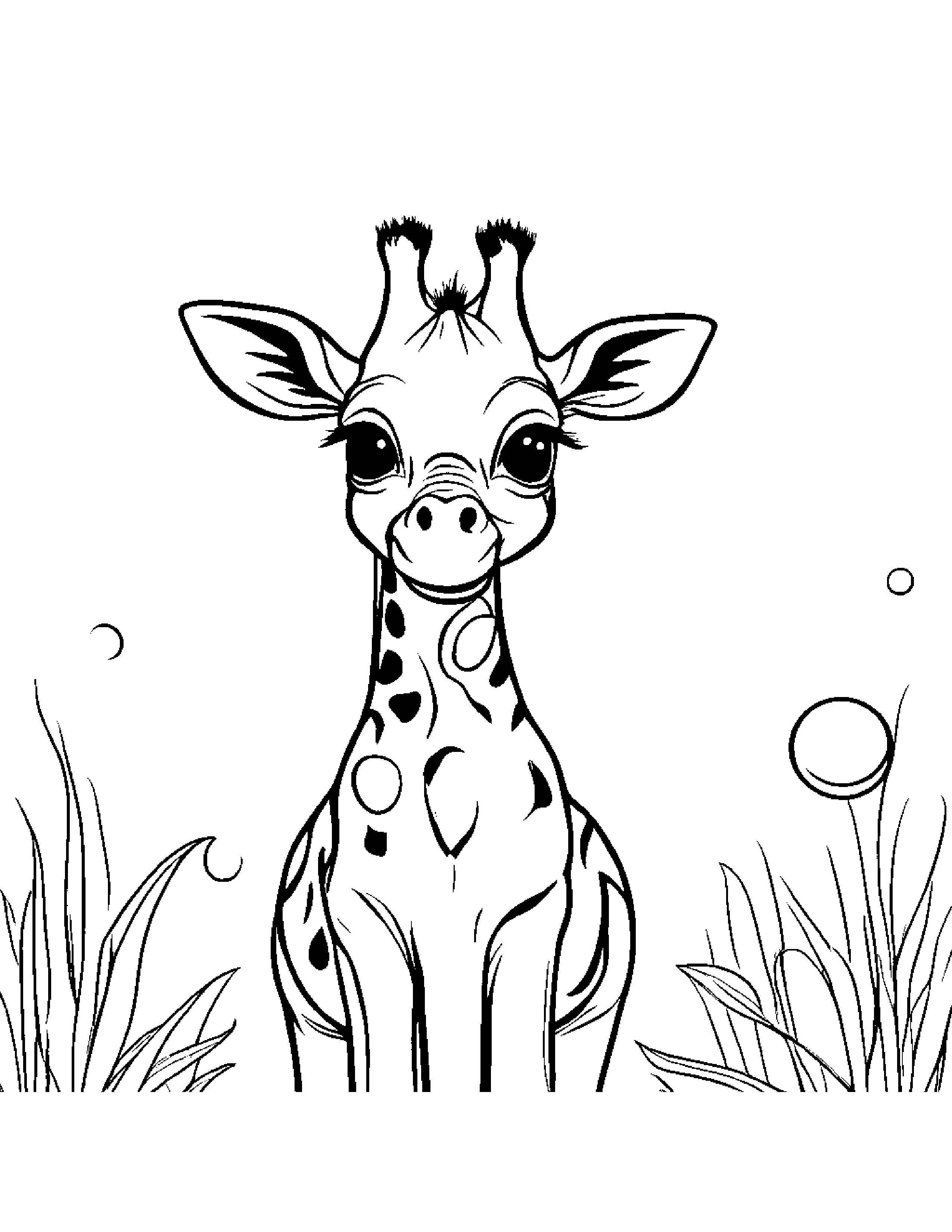 Little Giraffe Blowing Bubbles Coloring Page (Free Printable PDF)