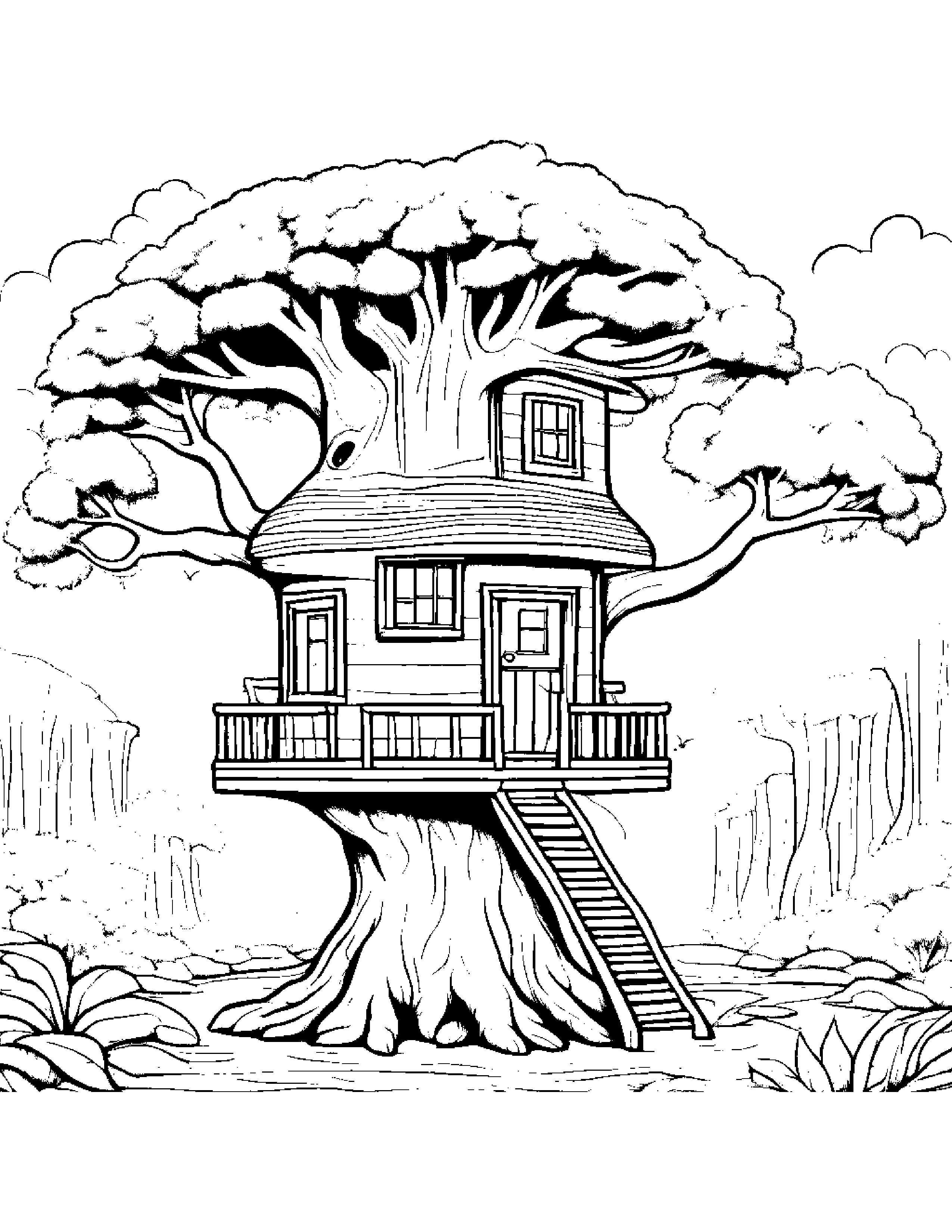 Little Treehouse #2 Coloring Page (Free Printable PDF)