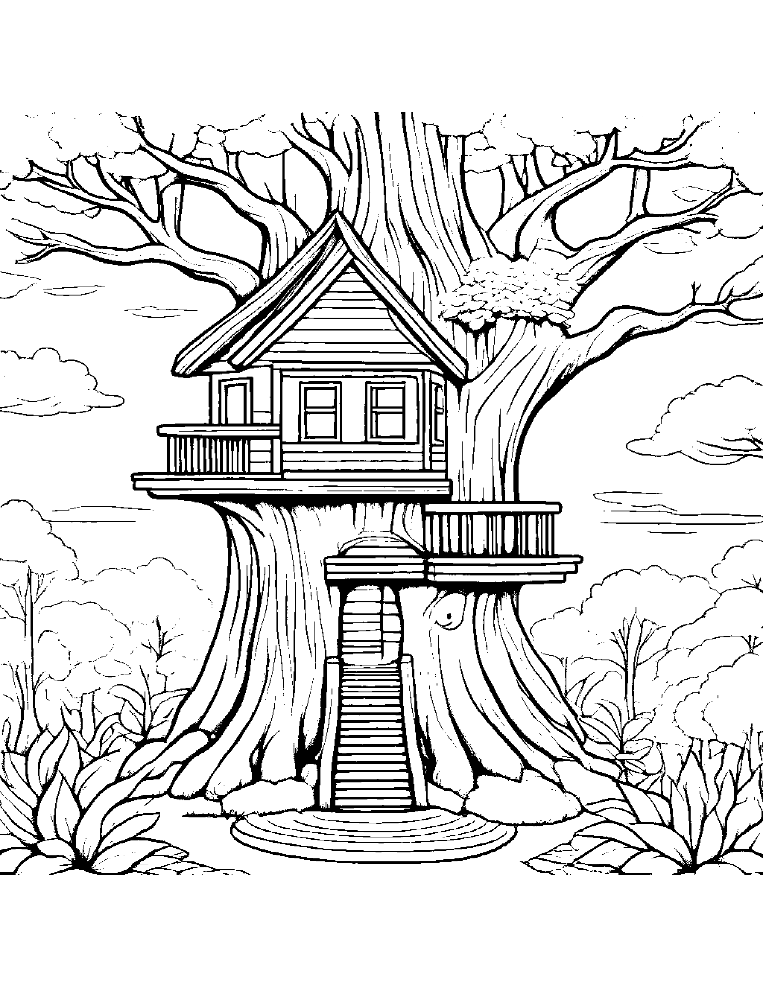 Little Treehouse Coloring Page (Free Printable PDF)