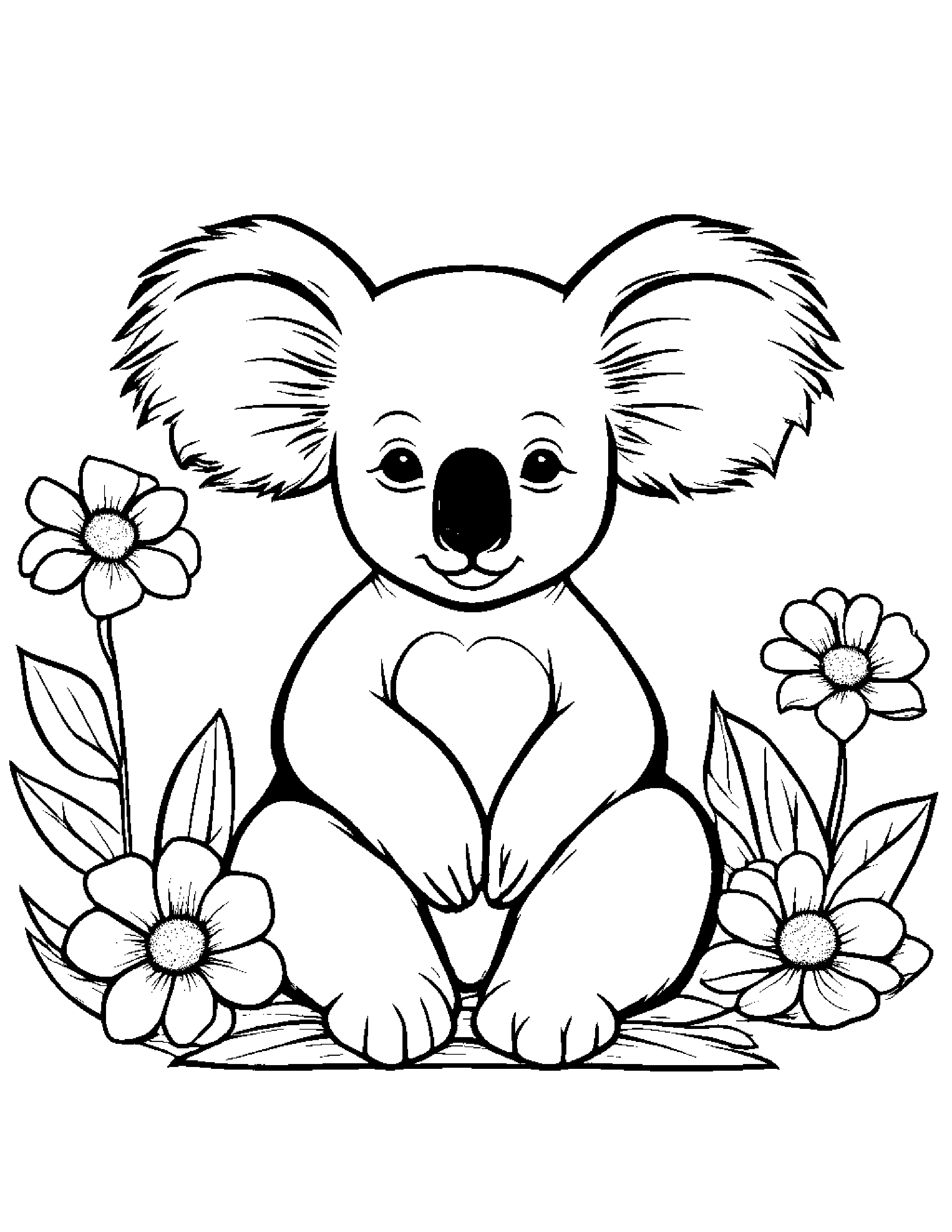 Sleepy Koala With A Flower #2 Coloring Page (Free Printable PDF)
