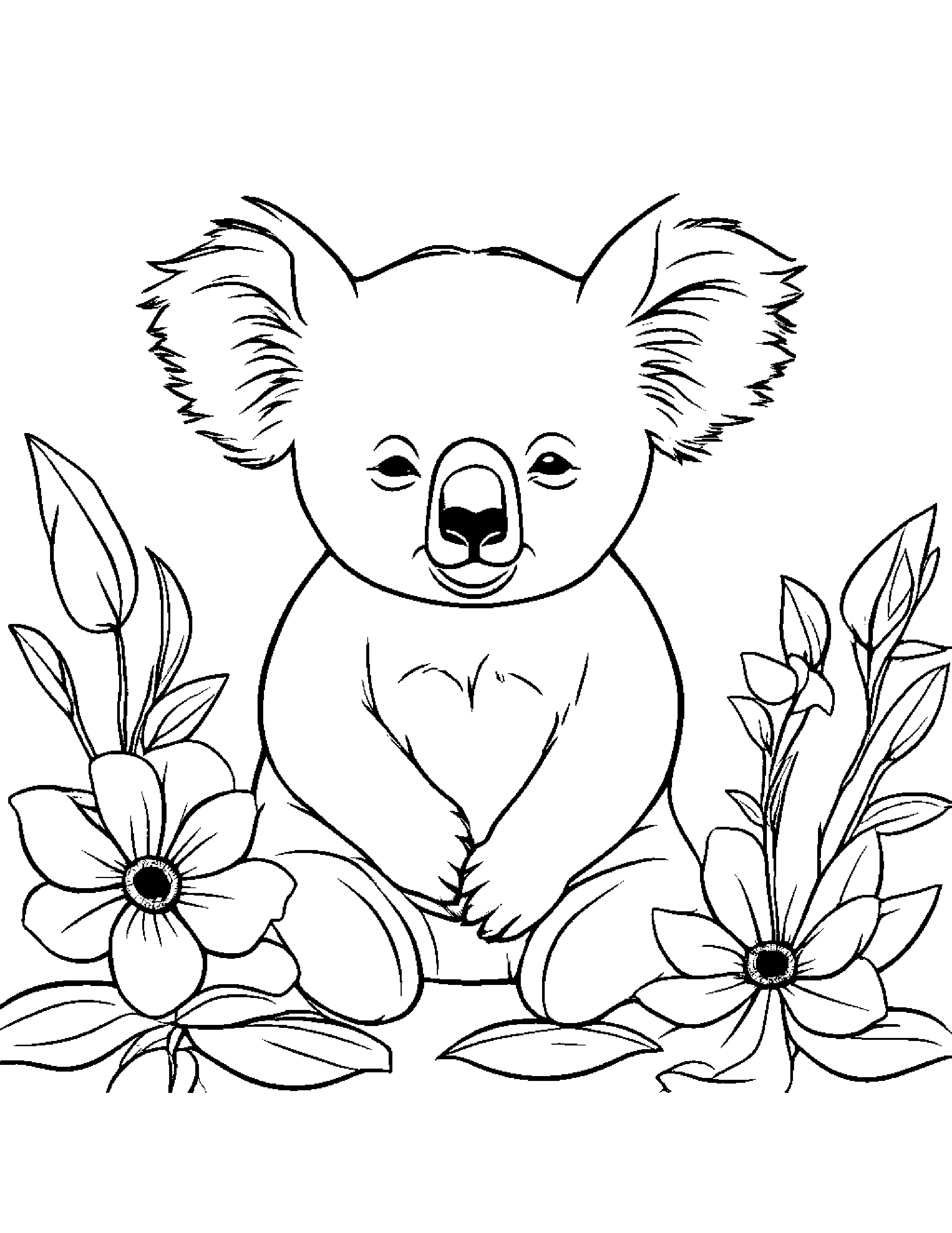 Sleepy Koala With A Flower Coloring Page (Free Printable PDF)