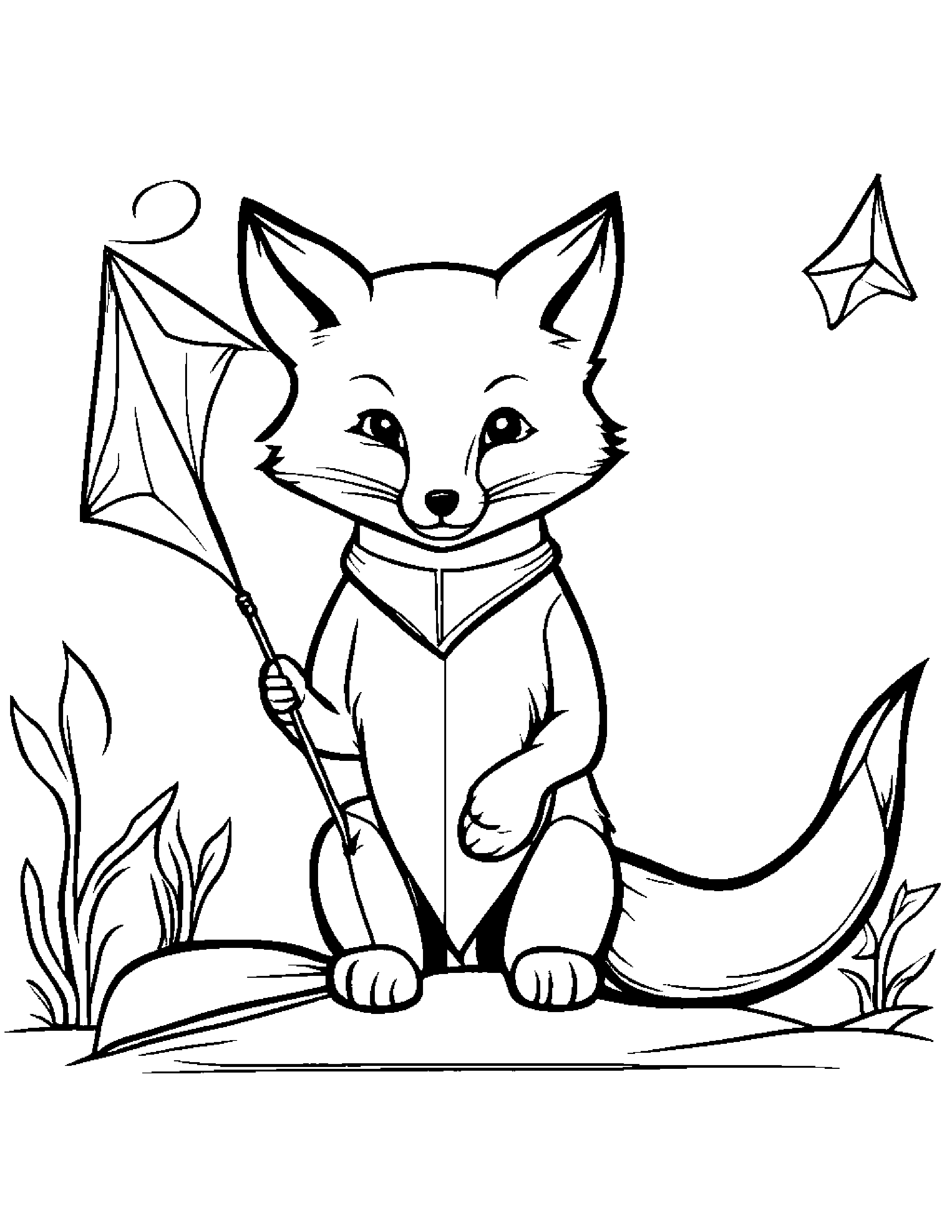 Fox With A Kite #2 Coloring Page (Free Printable PDF)