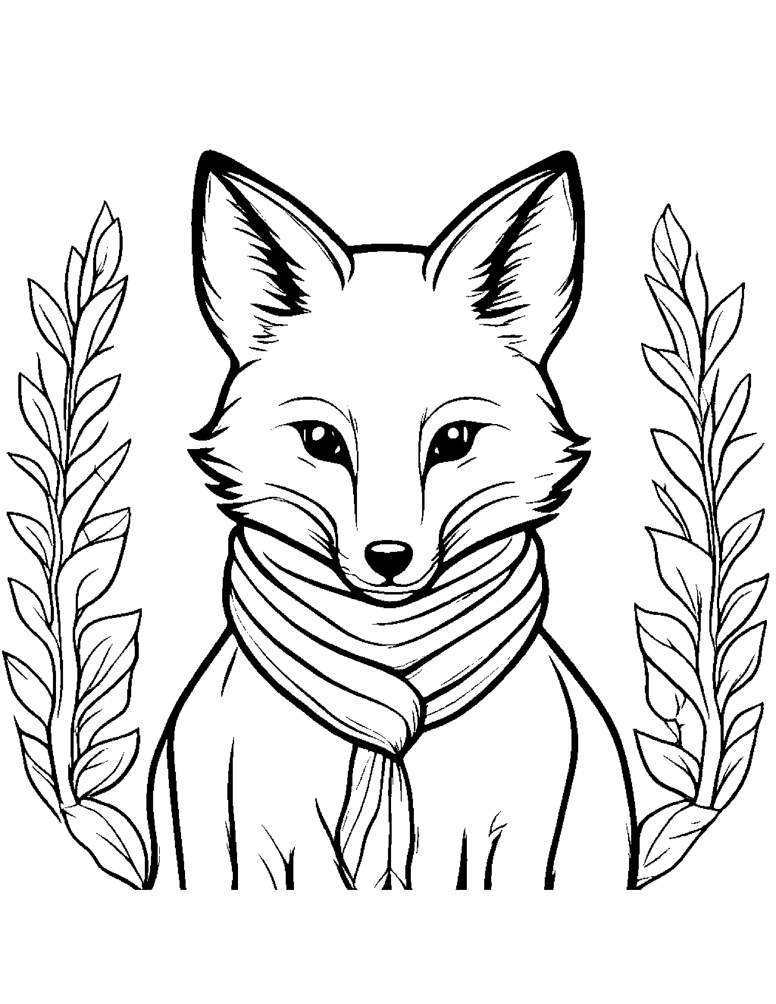 Gentle Fox With Scarf #2 Coloring Page (Free Printable PDF)