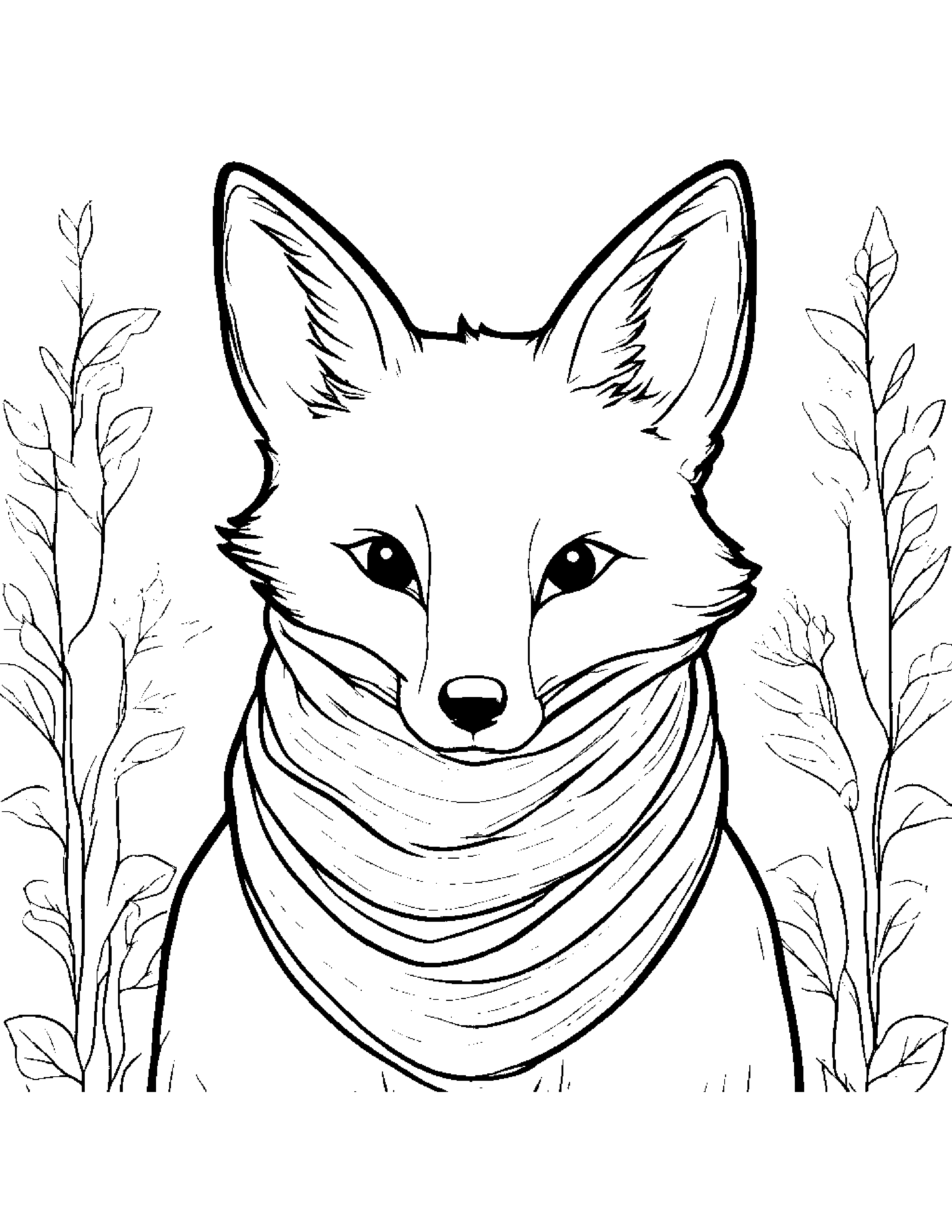 Gentle Fox With Scarf Coloring Page (Free Printable PDF)