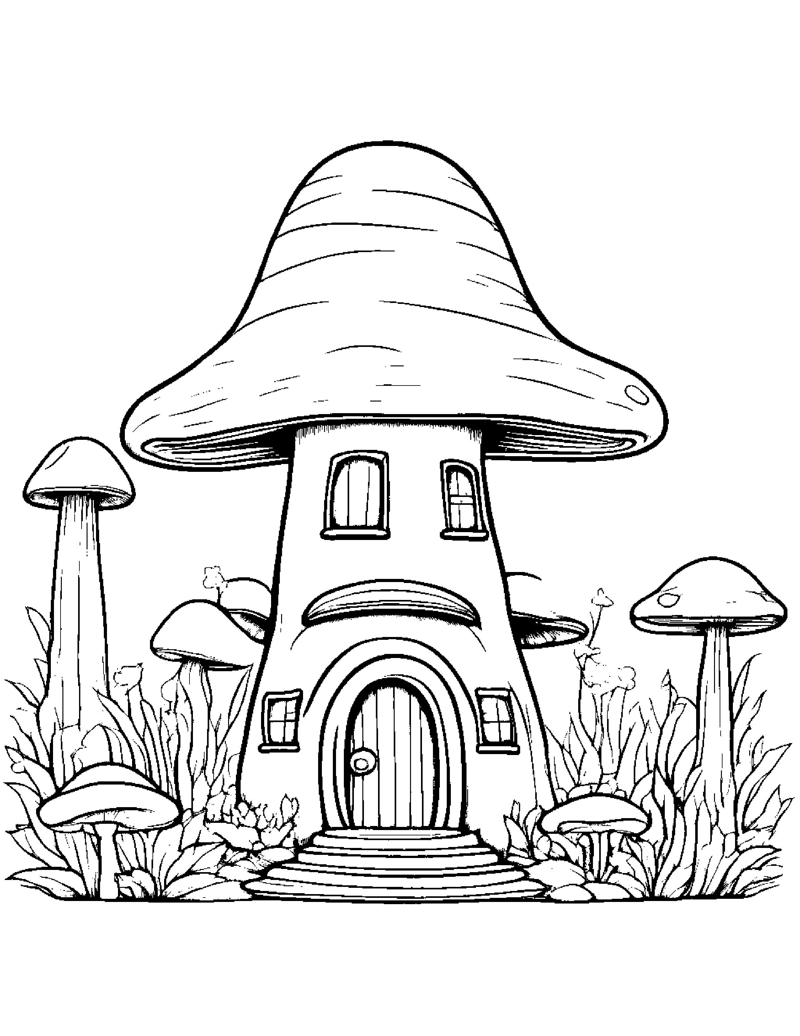 Mushroom House Wearing A Hat #2 Coloring Page (Free Printable PDF)