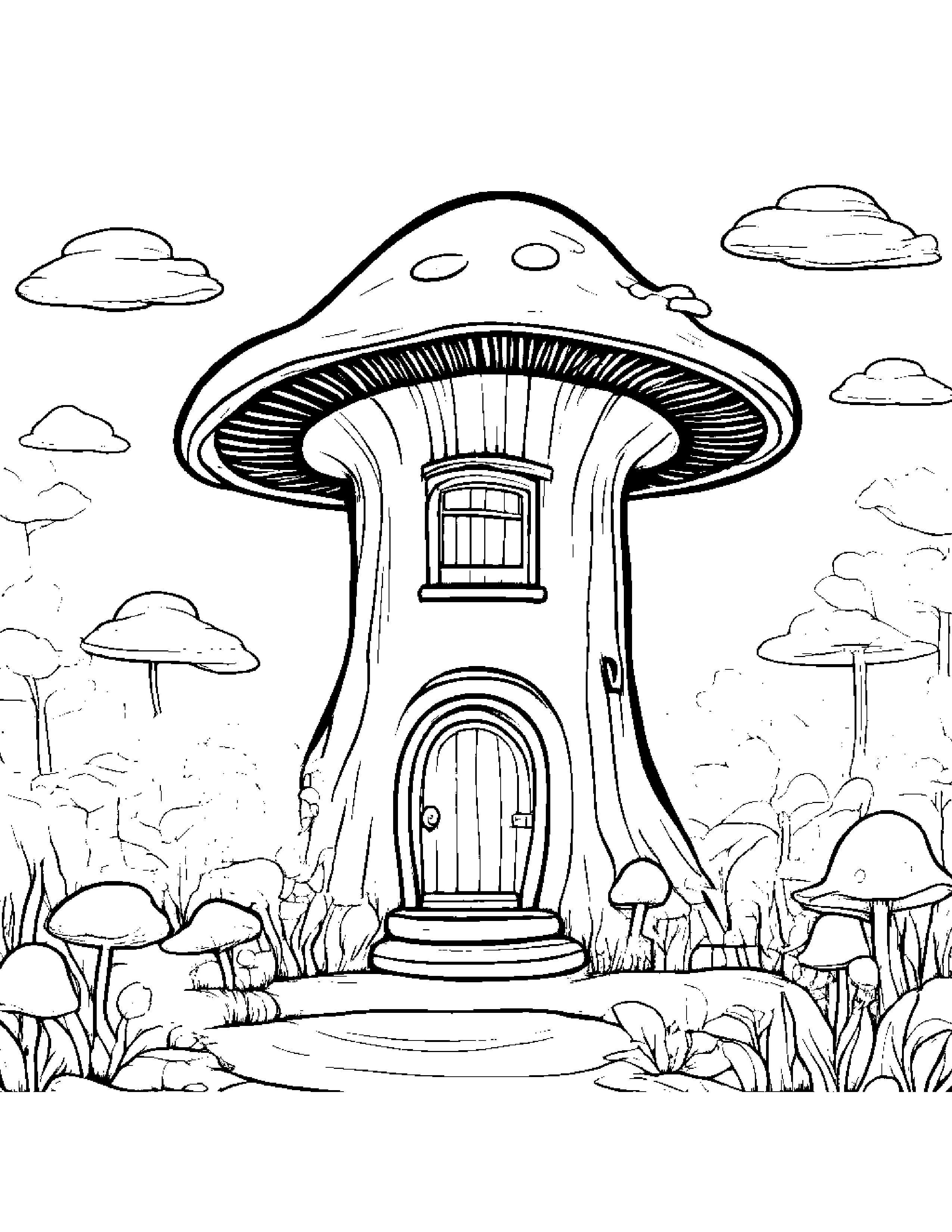 Mushroom House Wearing A Hat Coloring Page (Free Printable PDF)