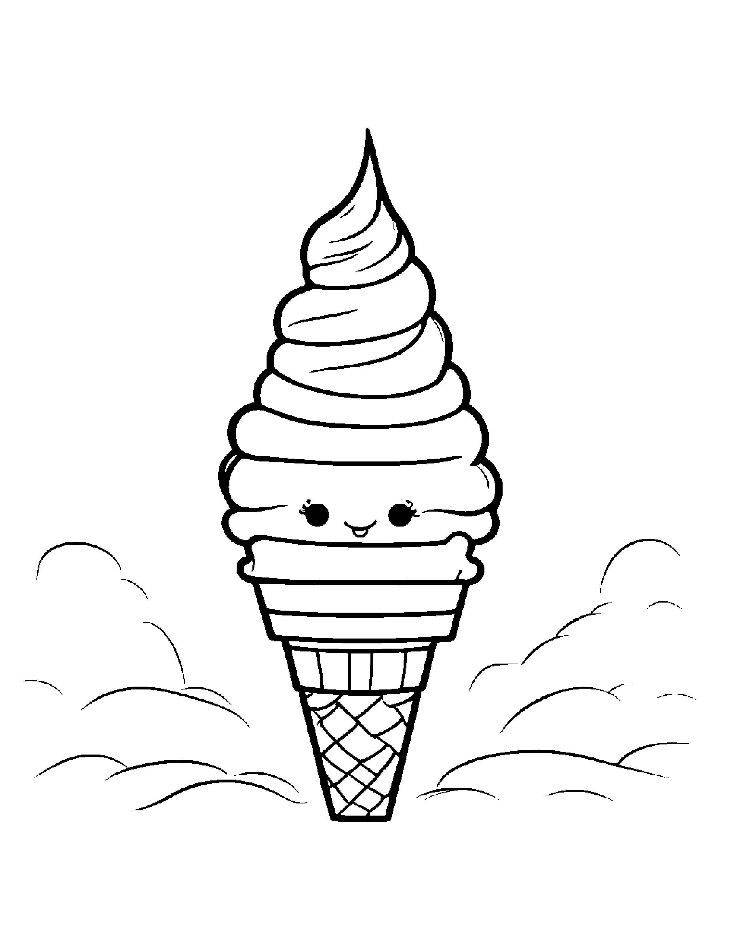 Sleepy Ice Cream Cone With A Star Coloring Page (Free Printable PDF)