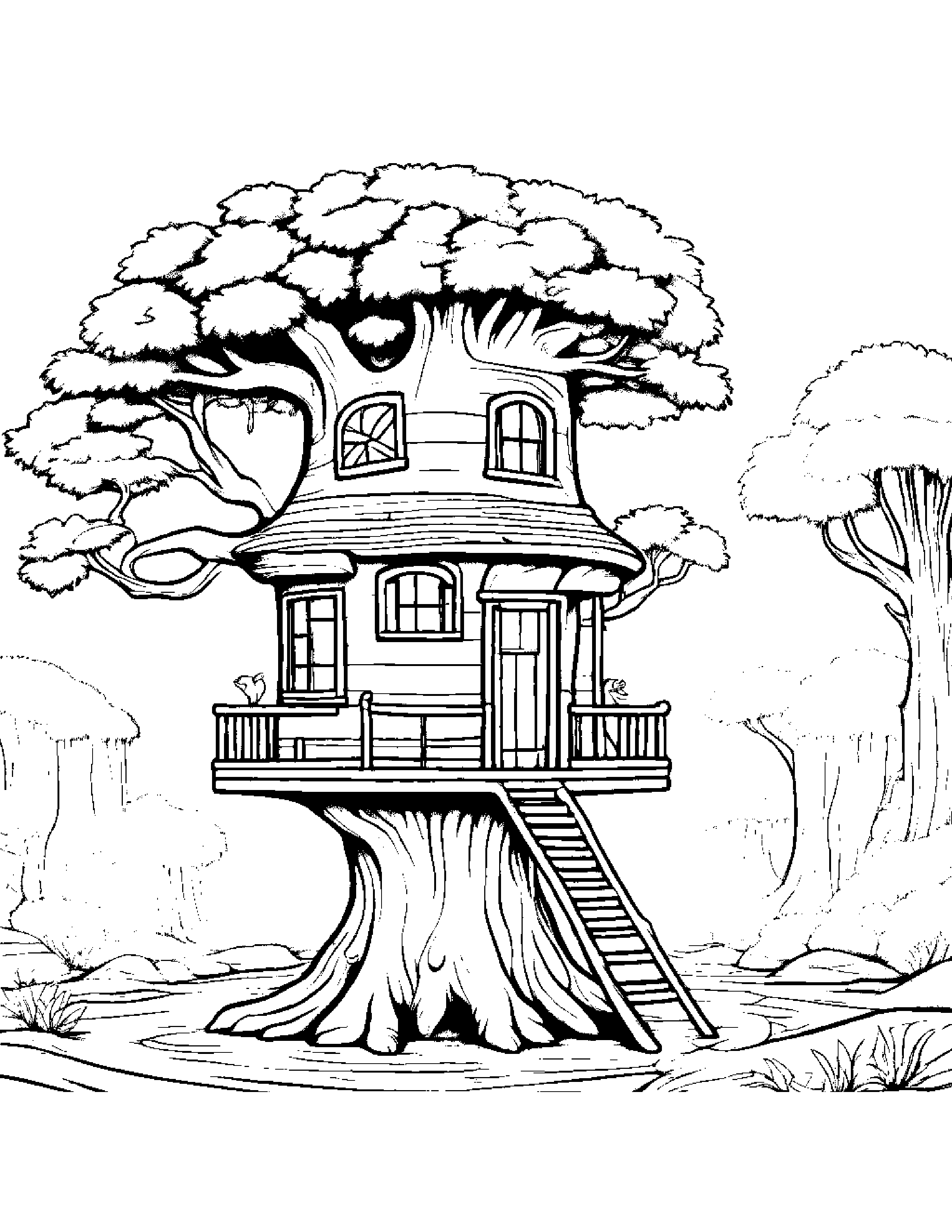 Tiny Treehouse With A Bow #2 Coloring Page (Free Printable PDF)