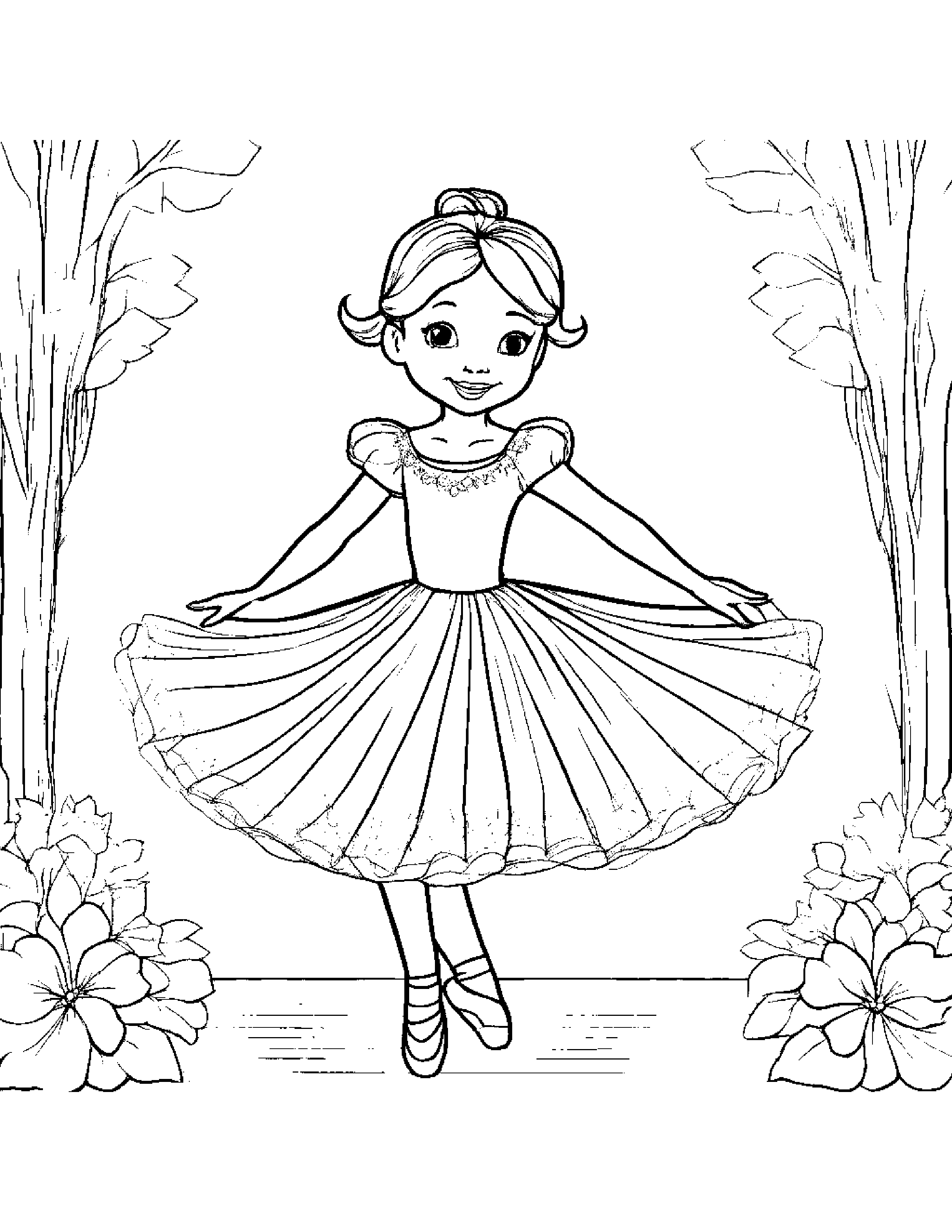 A Girl Dancing Gracefully En Pointe In A Fairy Tale Inspired Tutu Coloring Page (Free Printable PDF)