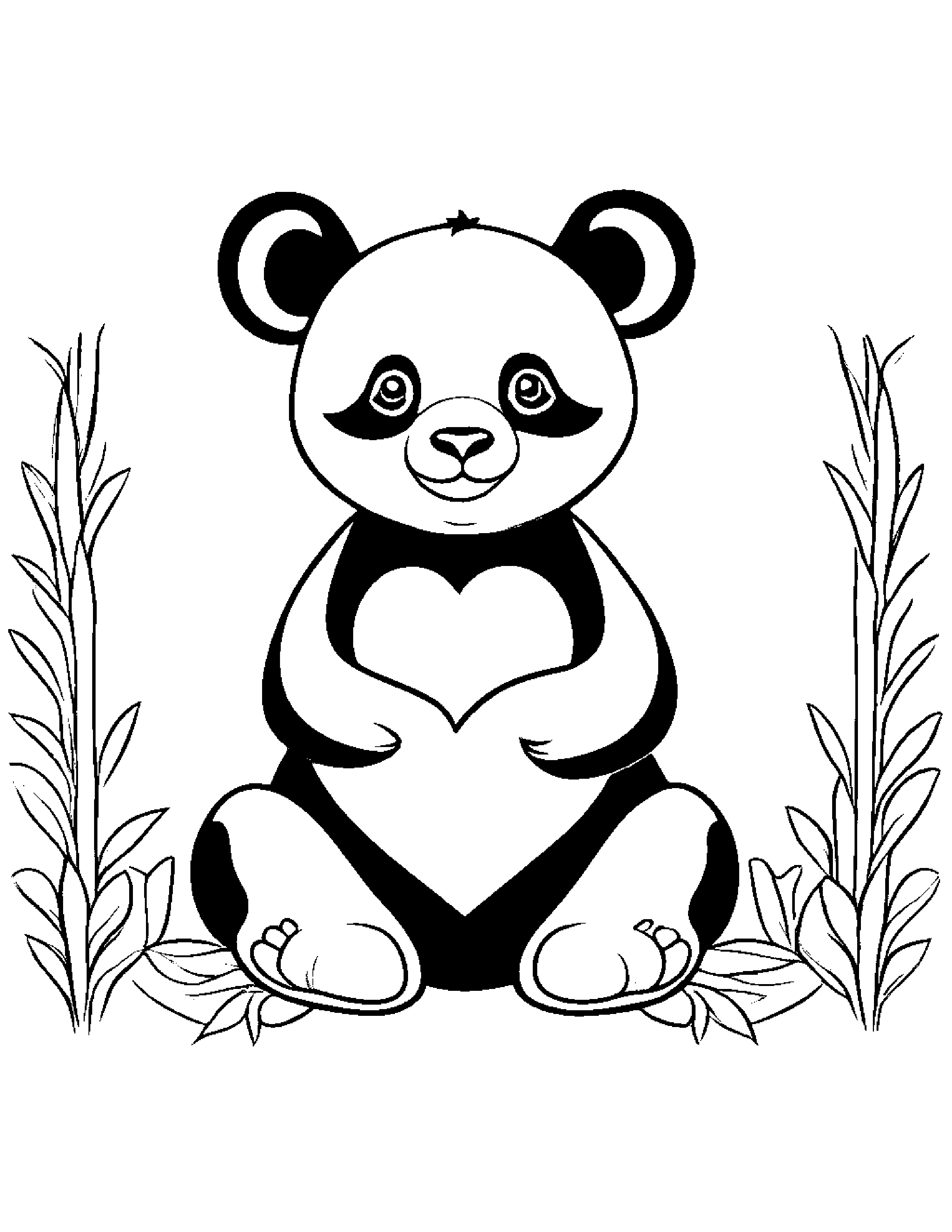 Panda Hugging A Heart #2 Coloring Page (Free Printable PDF)