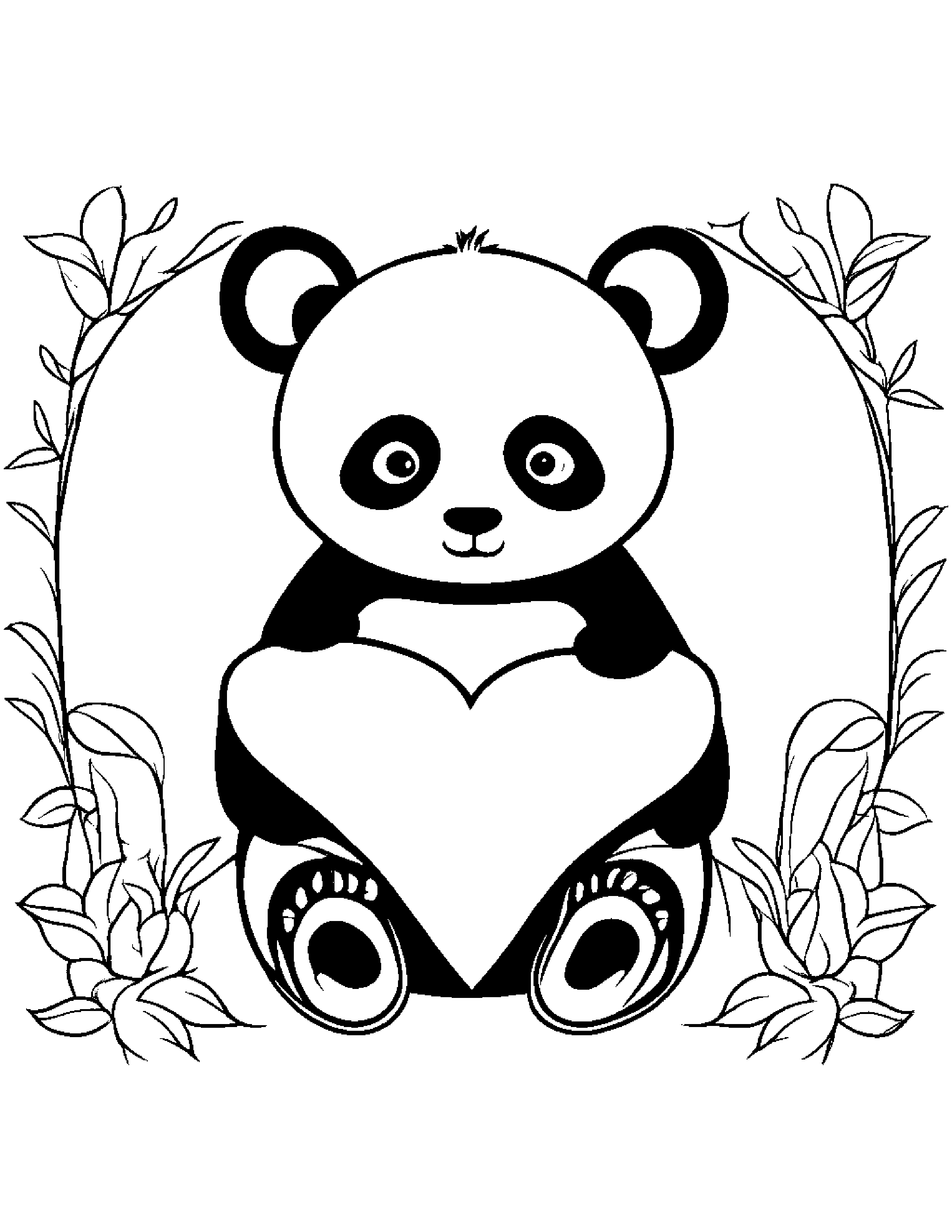 Panda Hugging A Heart Coloring Page (Free Printable PDF)
