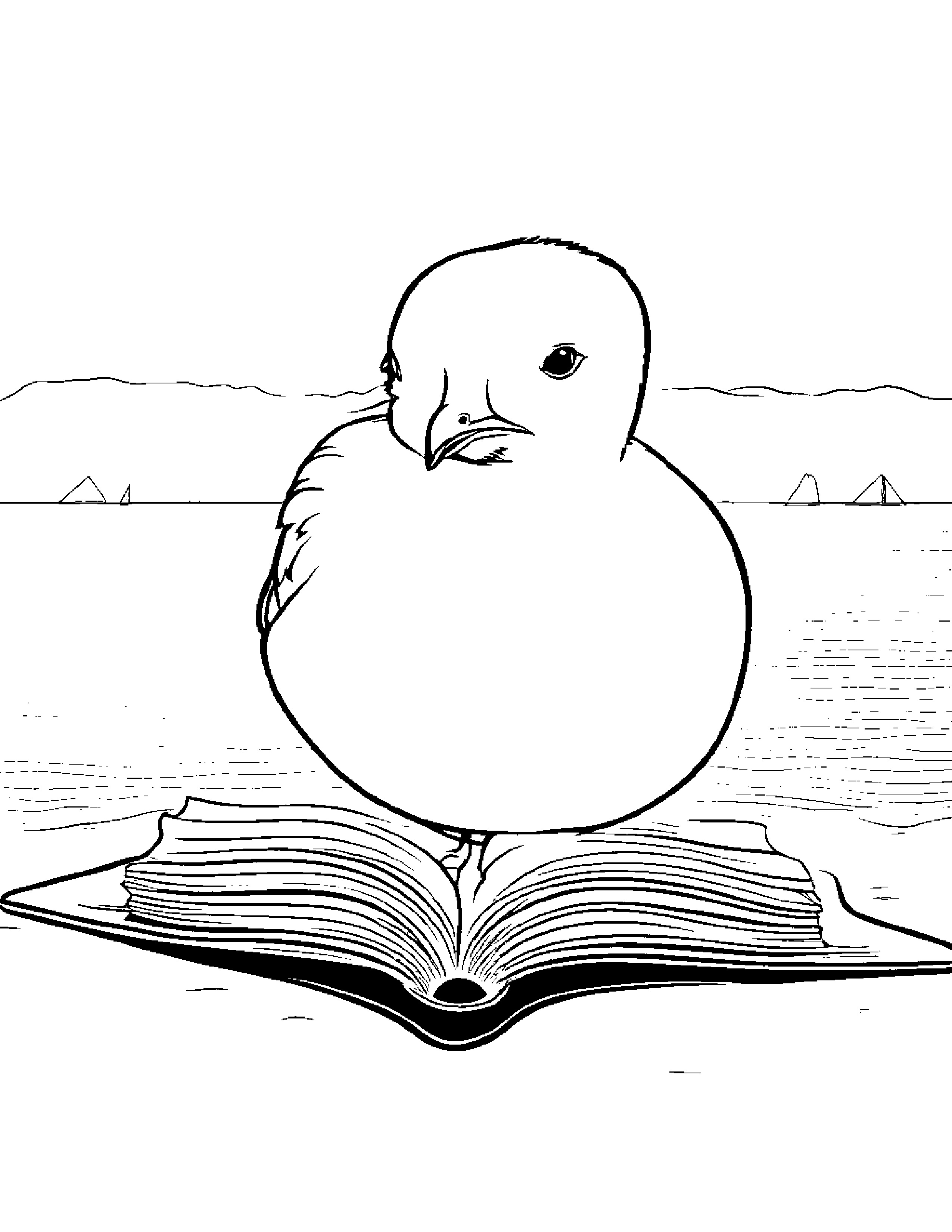 Baby Seagull Reading A Book Coloring Page (Free Printable PDF)