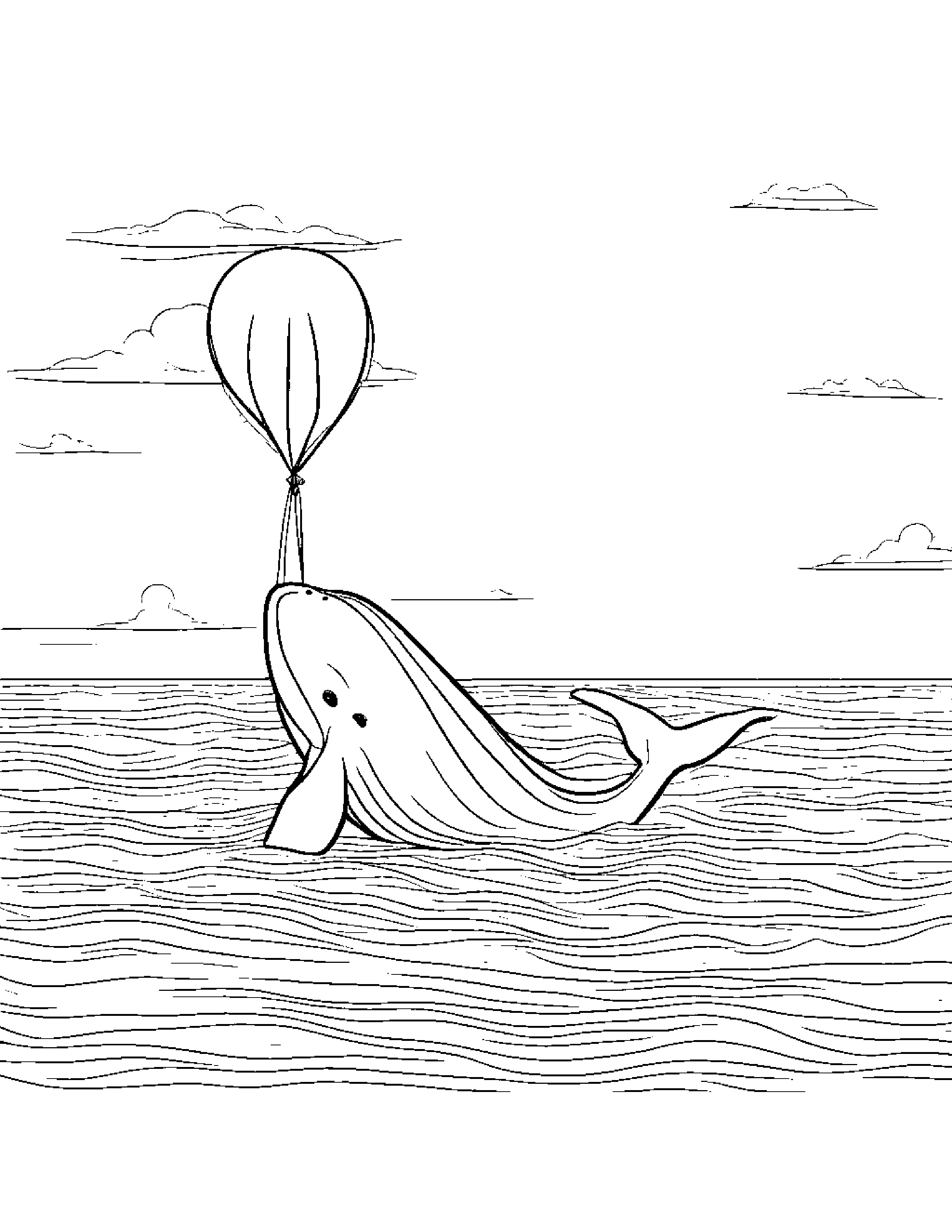 Whale Calf With Balloon Coloring Page (Free Printable PDF)