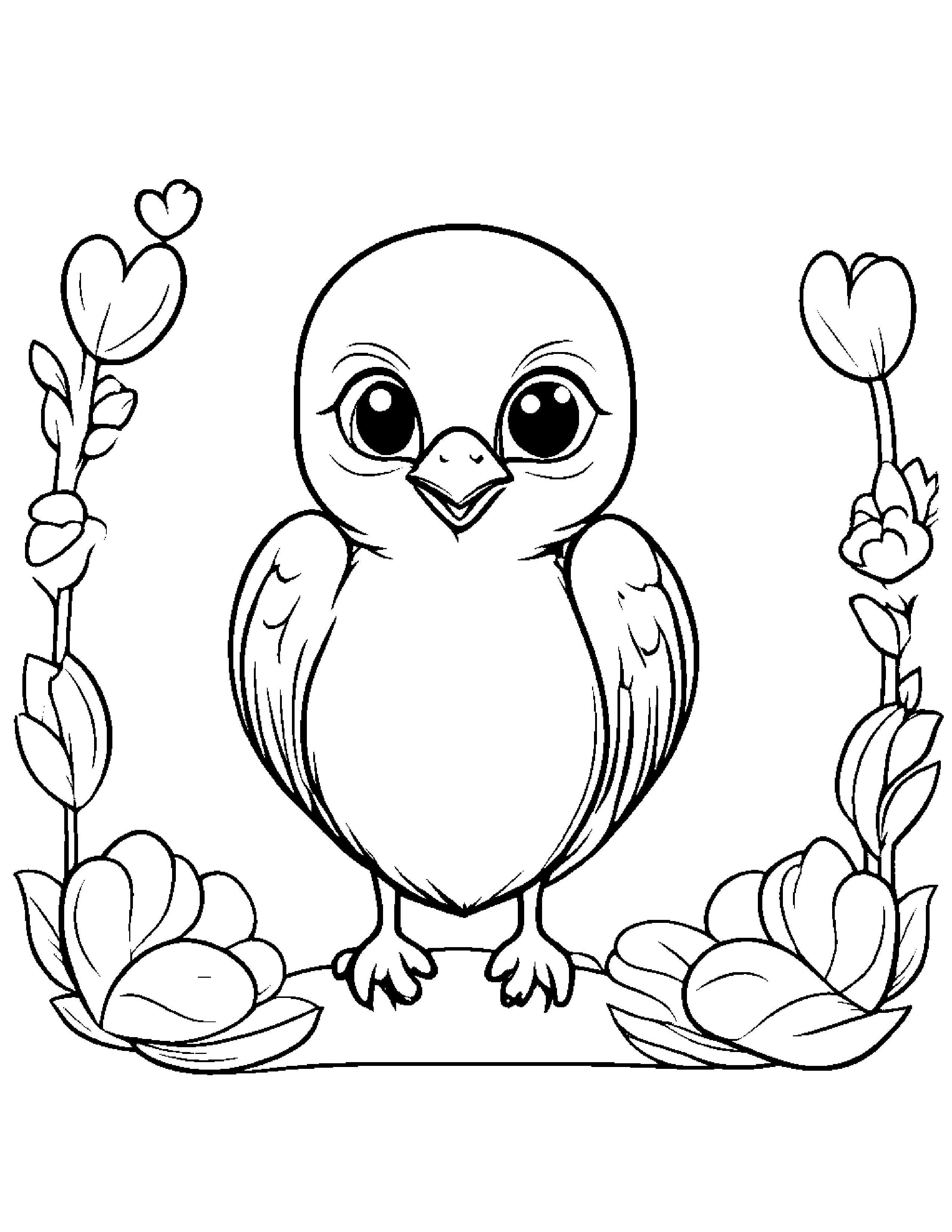 Baby Bluebird Hugging A Heart #2 Coloring Page (Free Printable PDF)