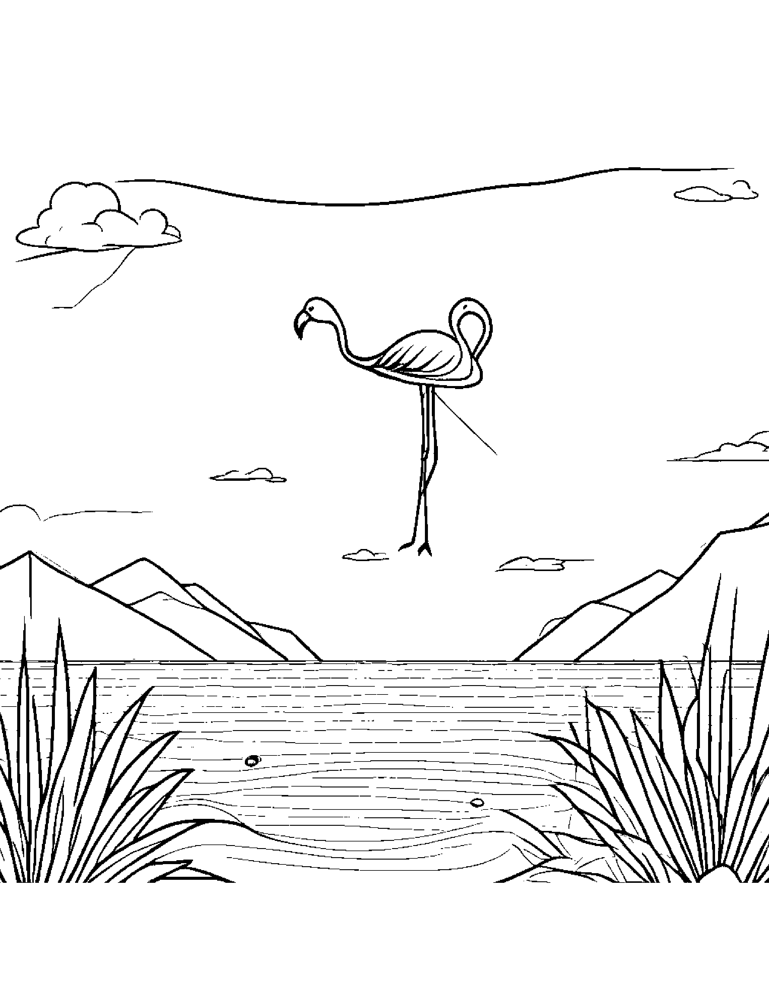 Kawaii Flamingo With A Kite Coloring Page (Free Printable PDF)