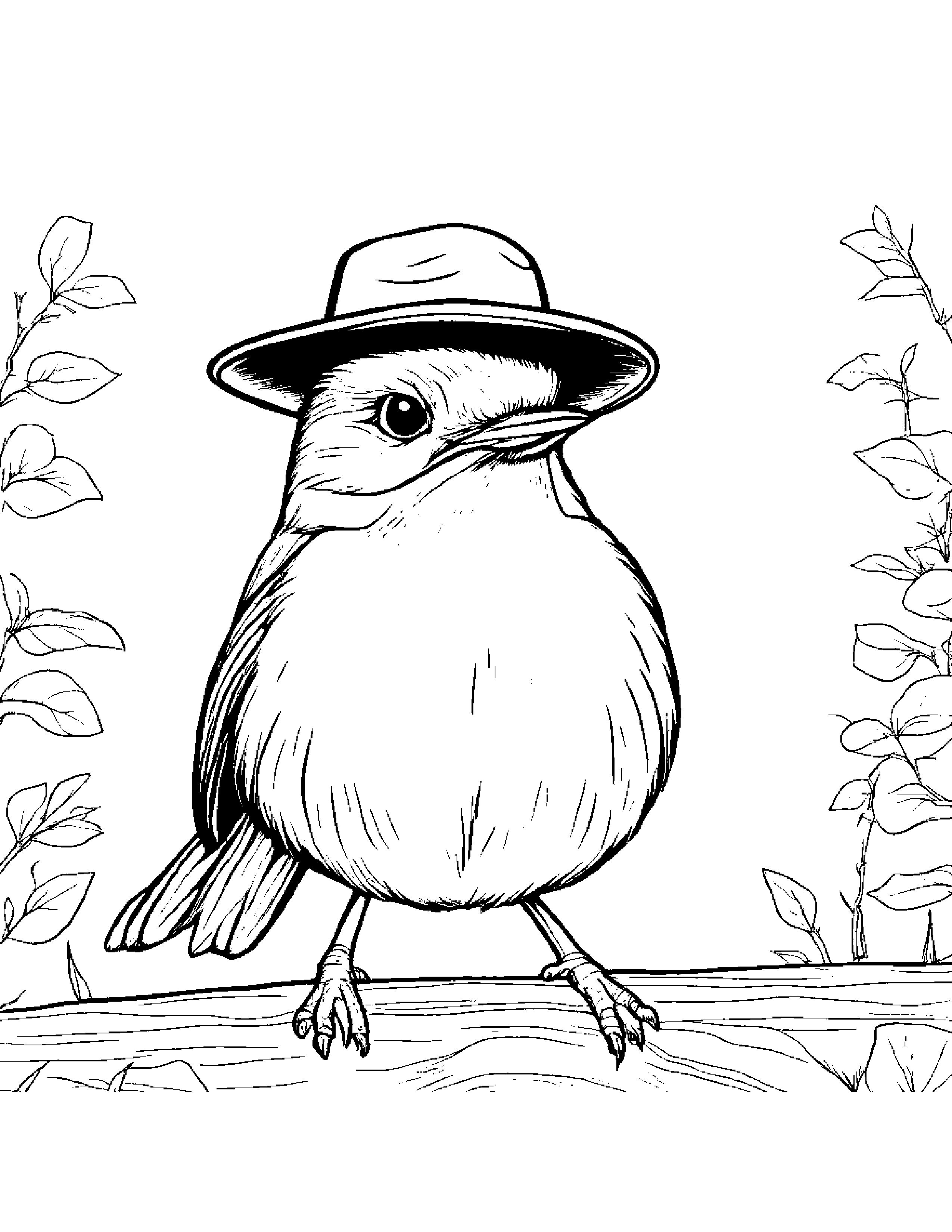 Robin Wearing A Hat Coloring Page (Free Printable PDF)