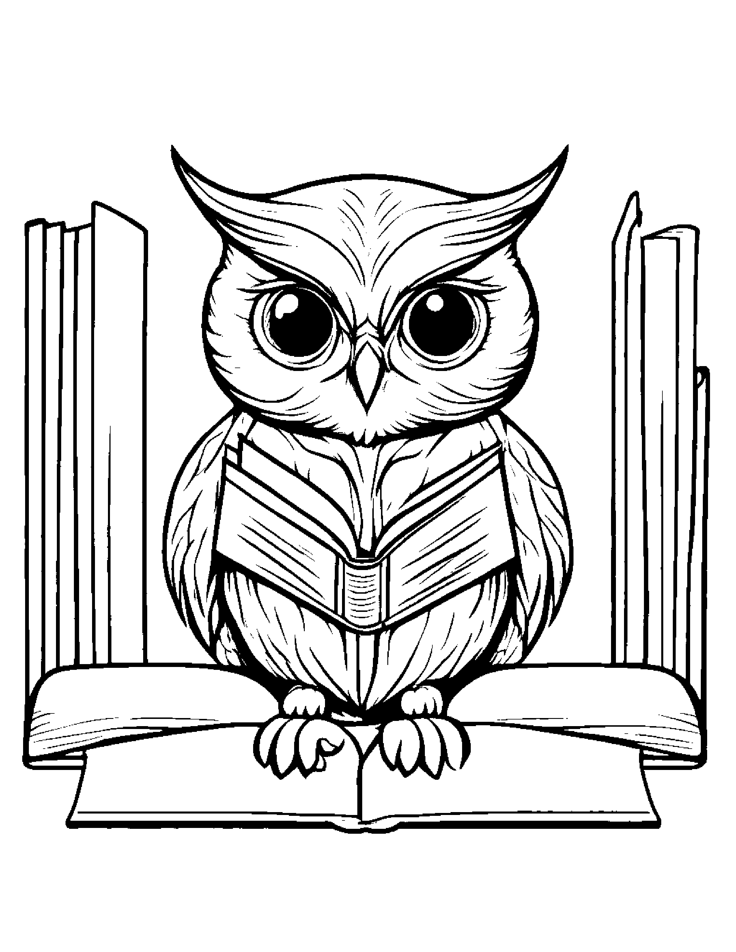 Tiny Owl Reading A Book #2 Coloring Page (Free Printable PDF)