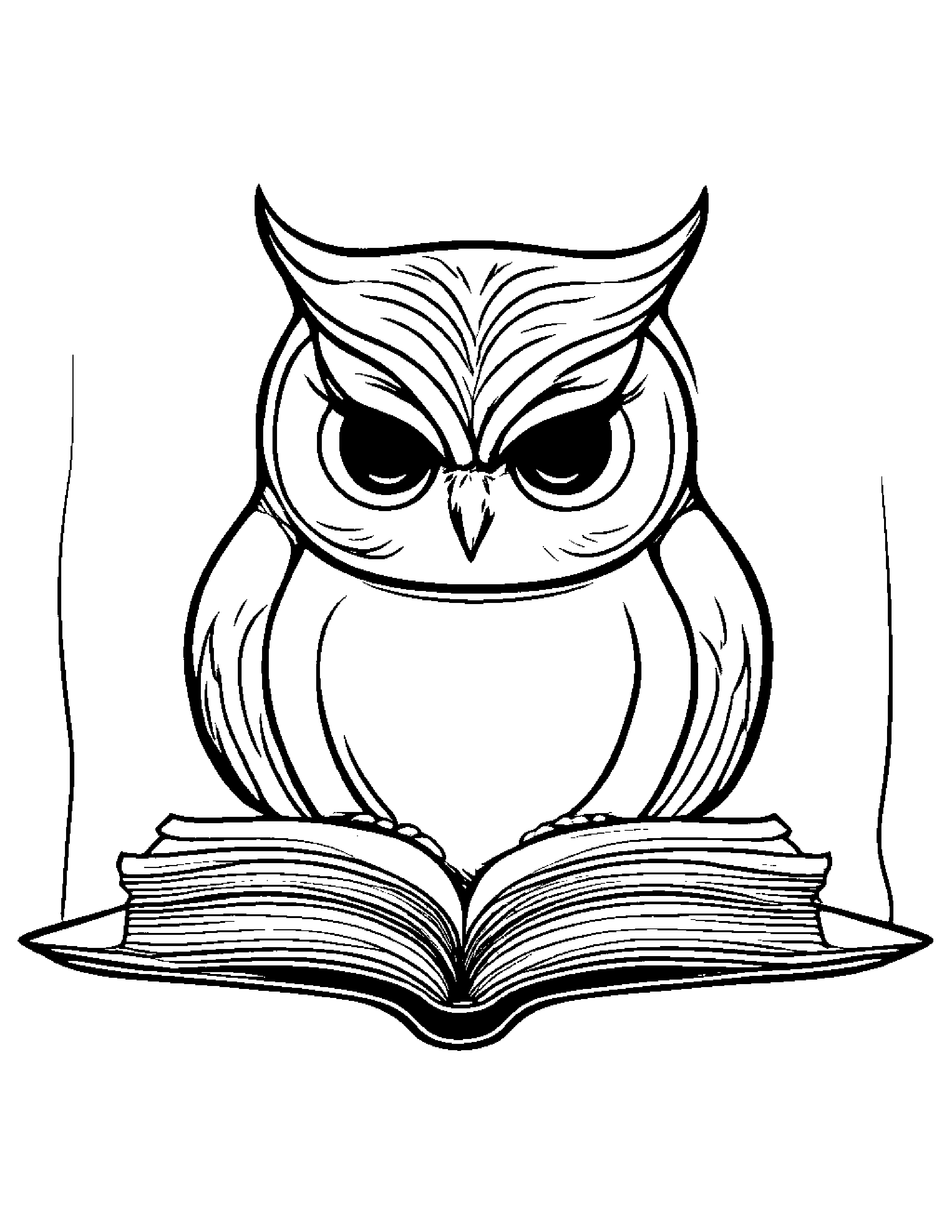 Tiny Owl Reading A Book Coloring Page (Free Printable PDF)