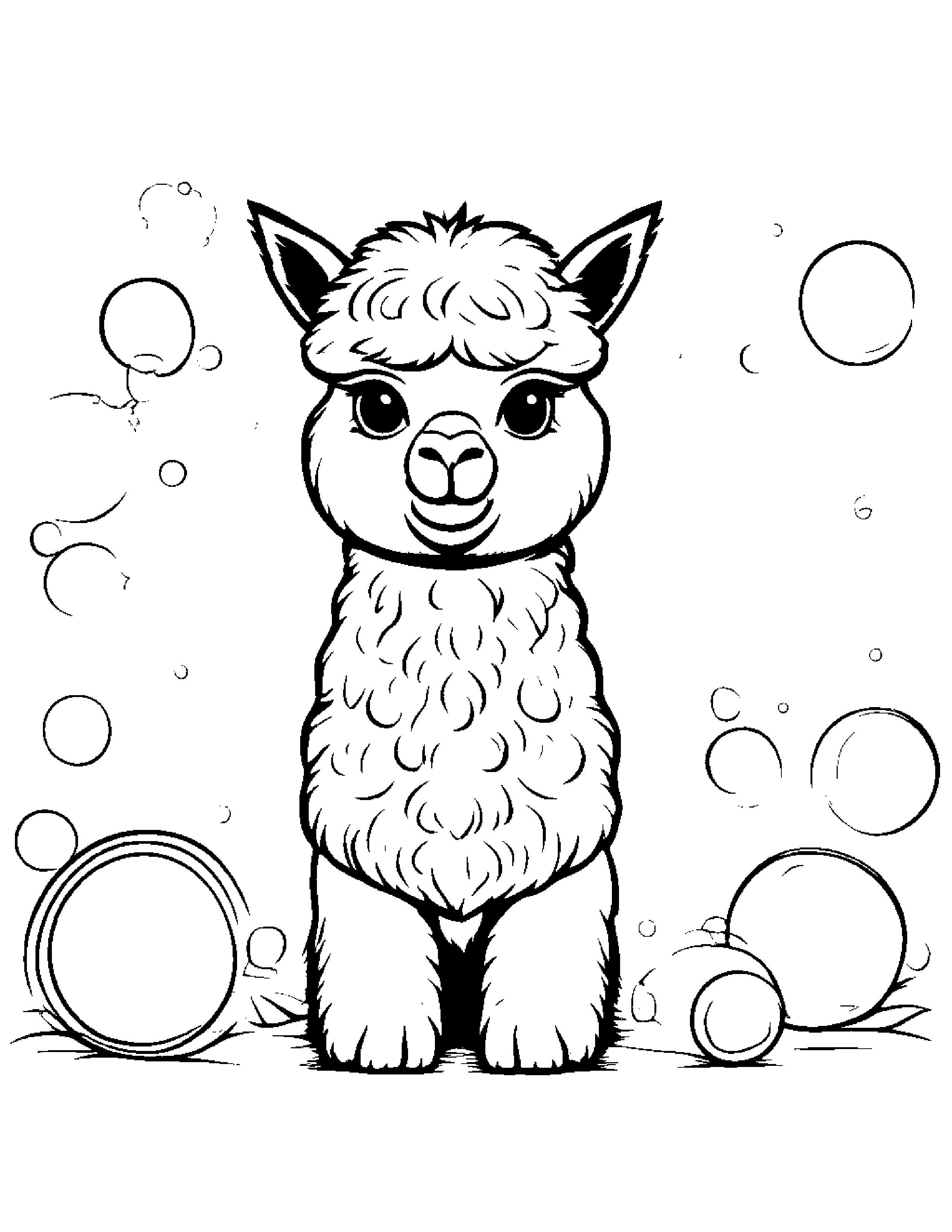 Alpaca Blowing Bubbles #2 Coloring Page (Free Printable PDF)