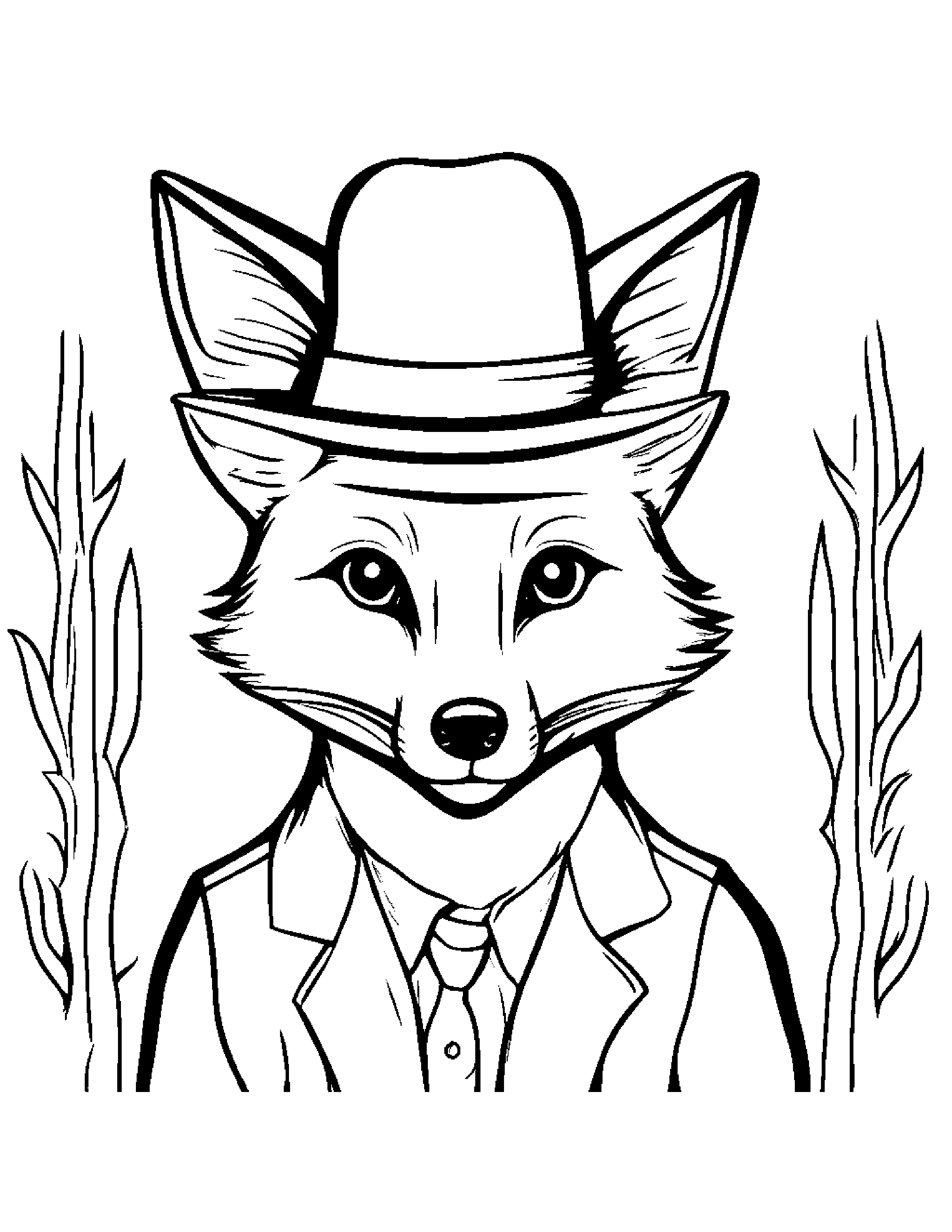 Fox Wearing A Hat #2 Coloring Page (Free Printable PDF)