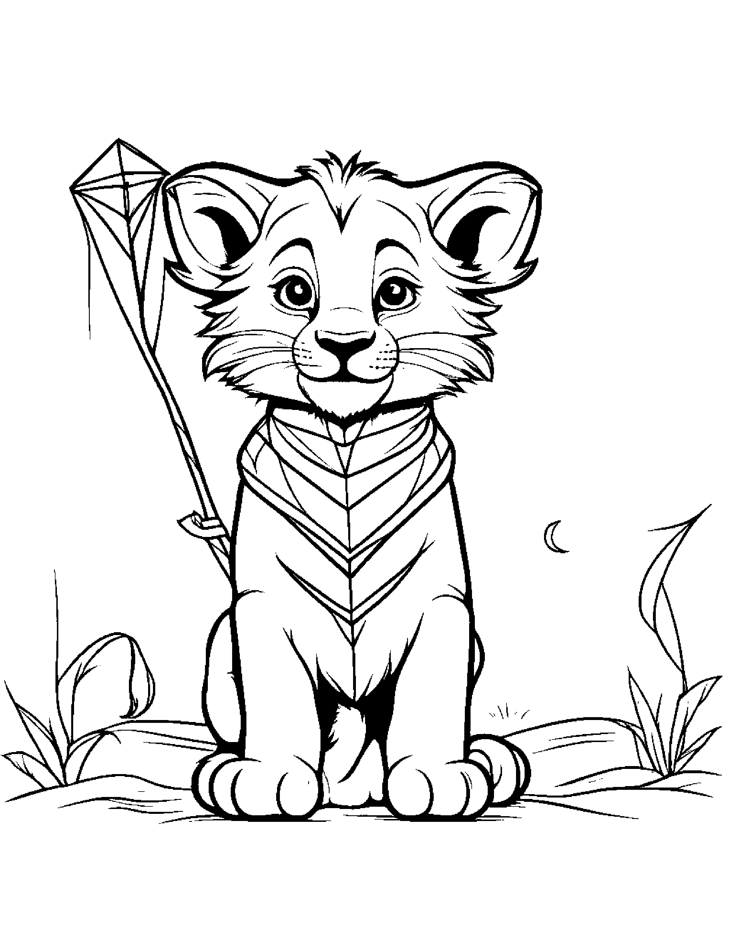 Happy Lion Cub With A Kite #2 Coloring Page (Free Printable PDF)