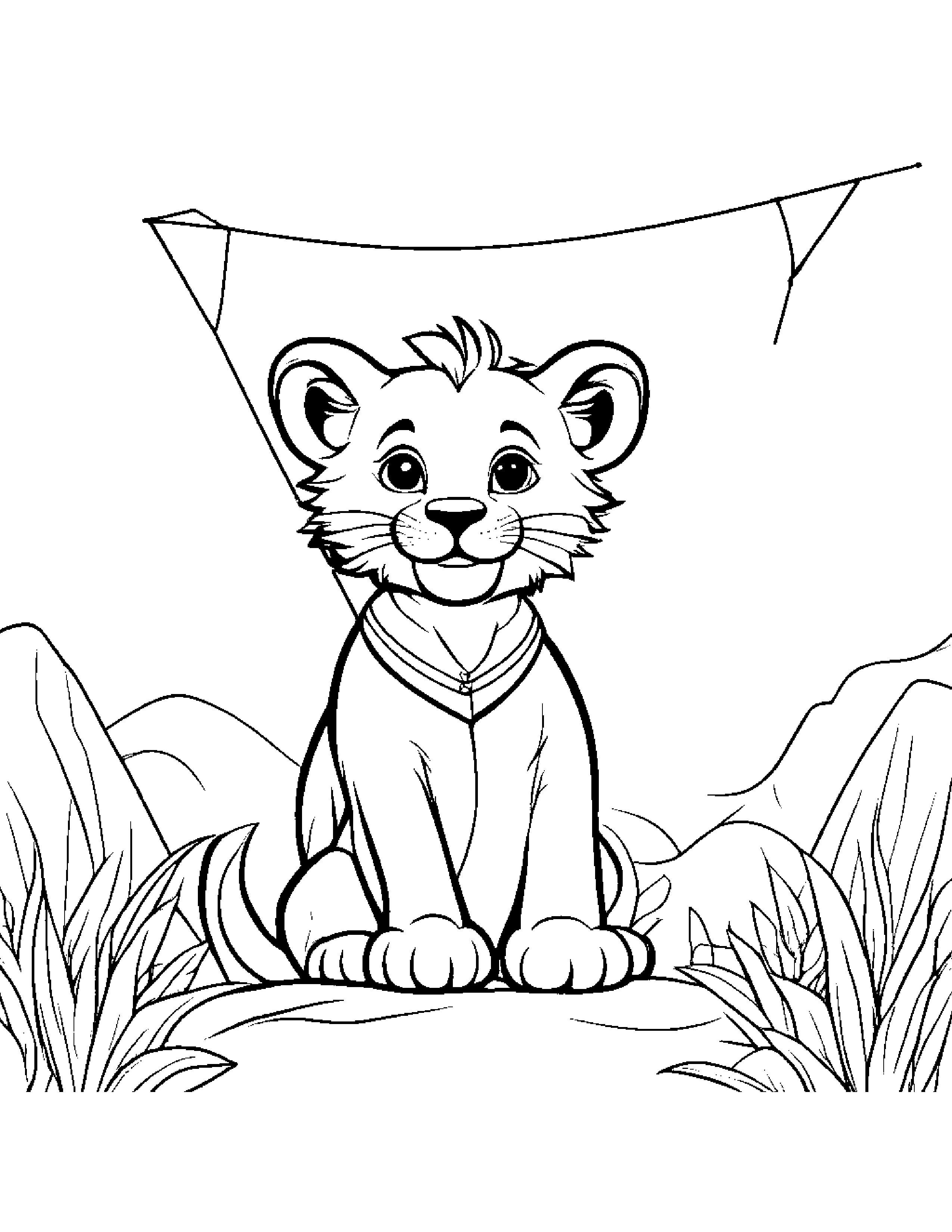 Happy Lion Cub With A Kite Coloring Page (Free Printable PDF)