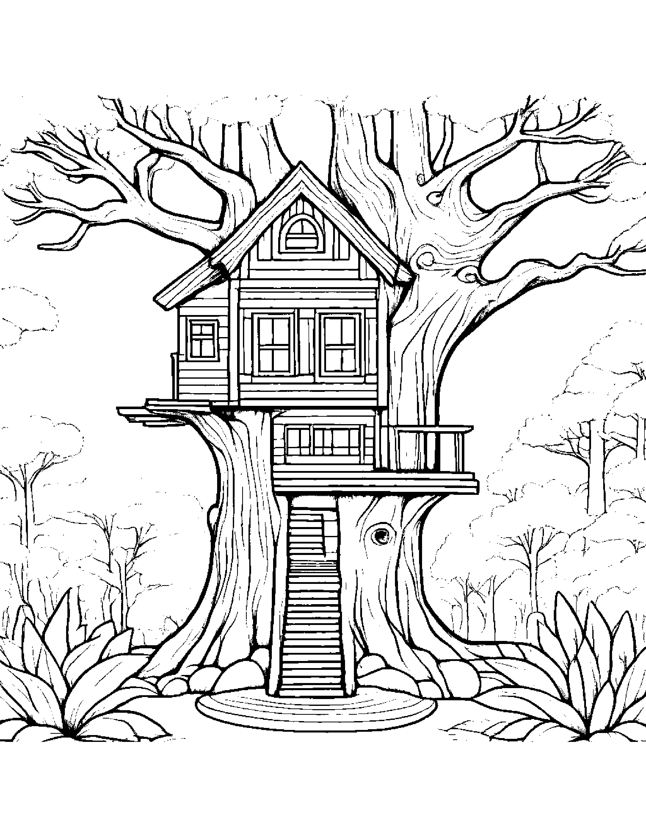 Tiny Treehouse Coloring Page (Free Printable PDF)