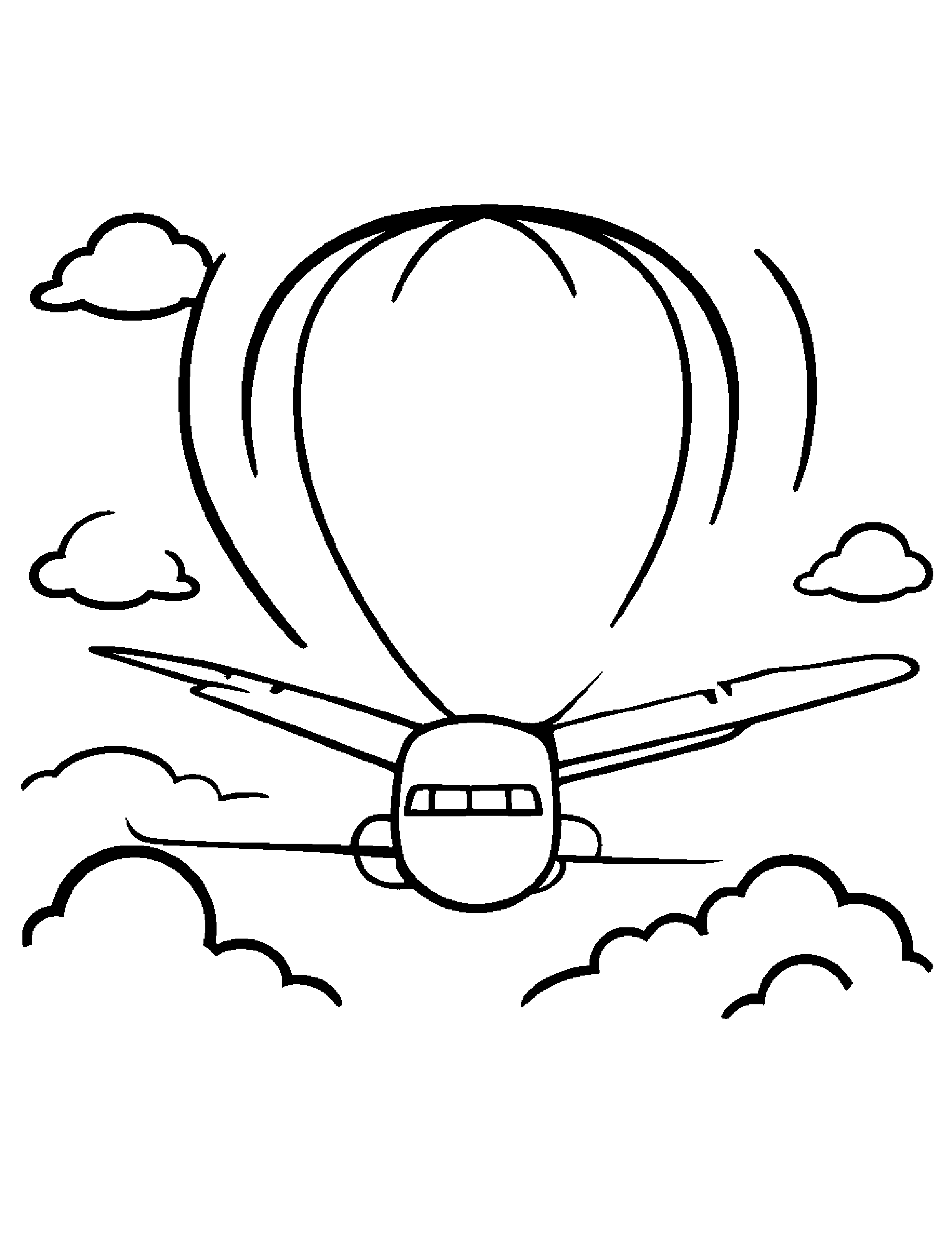 Kawaii Plane With Balloon #2 Coloring Page (Free Printable PDF)