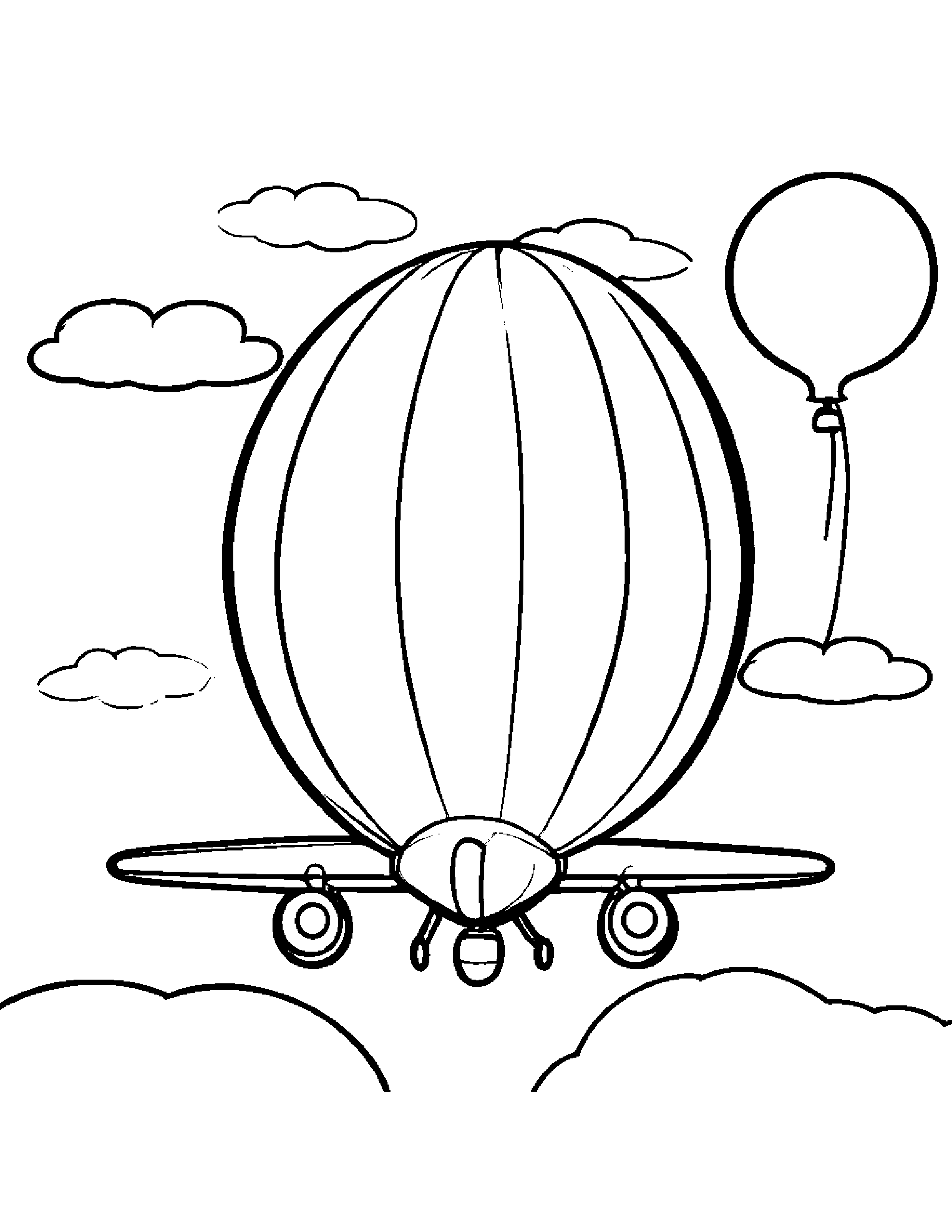 Kawaii Plane With Balloon Coloring Page (Free Printable PDF)