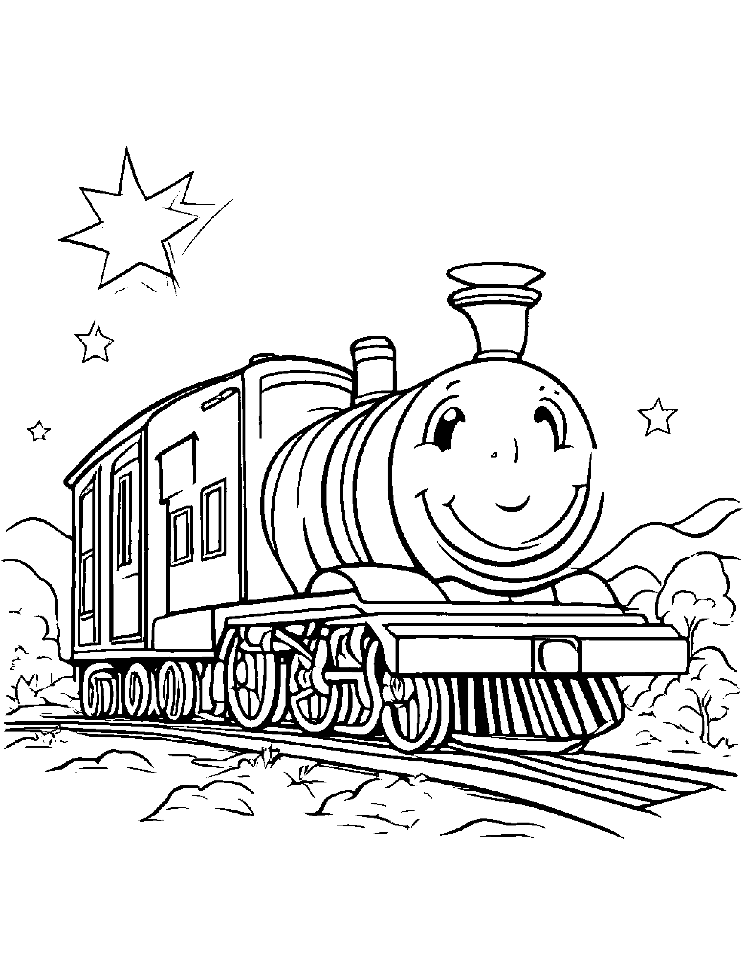 Little Train With A Star #2 Coloring Page (Free Printable PDF)