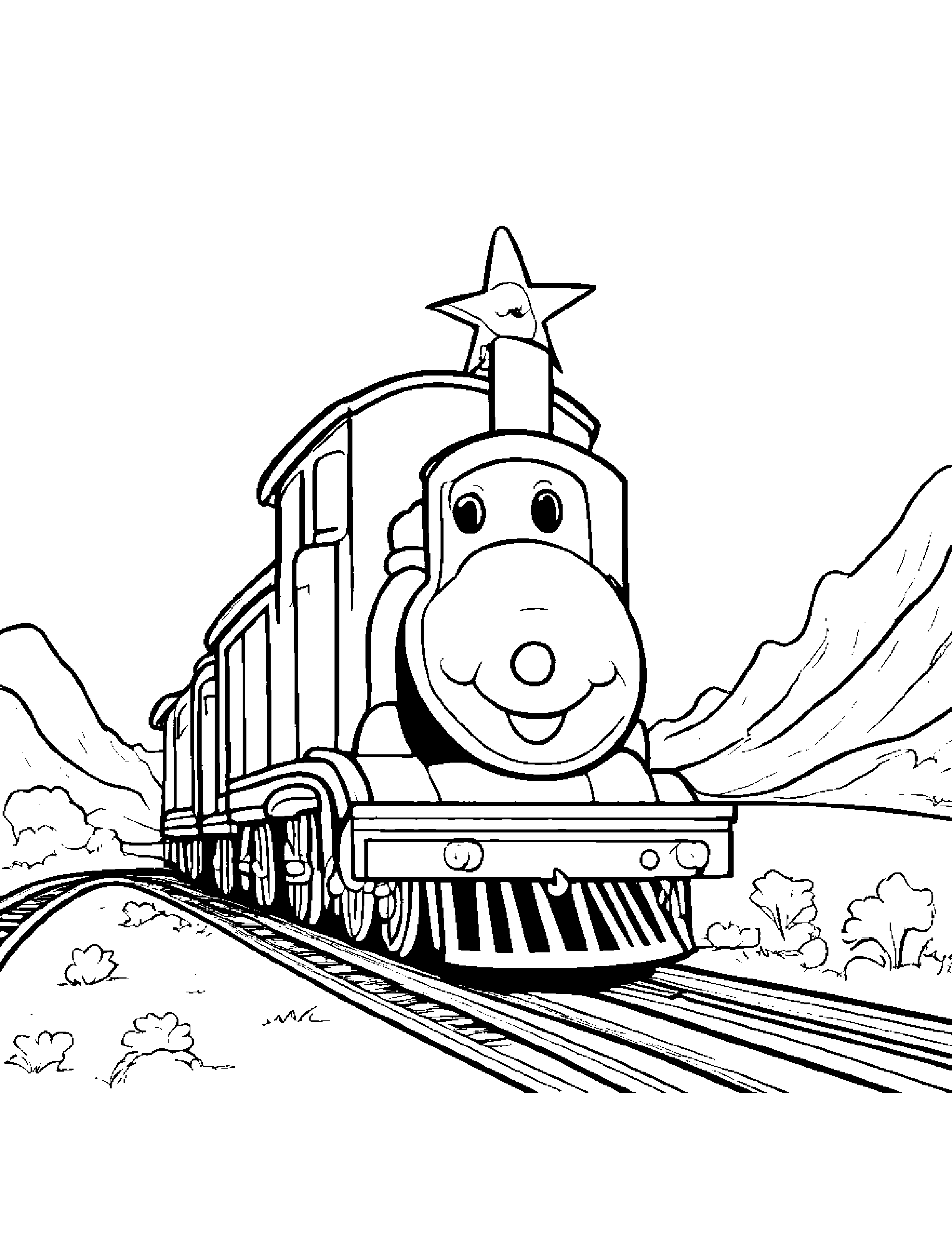 Little Train With A Star Coloring Page (Free Printable PDF)